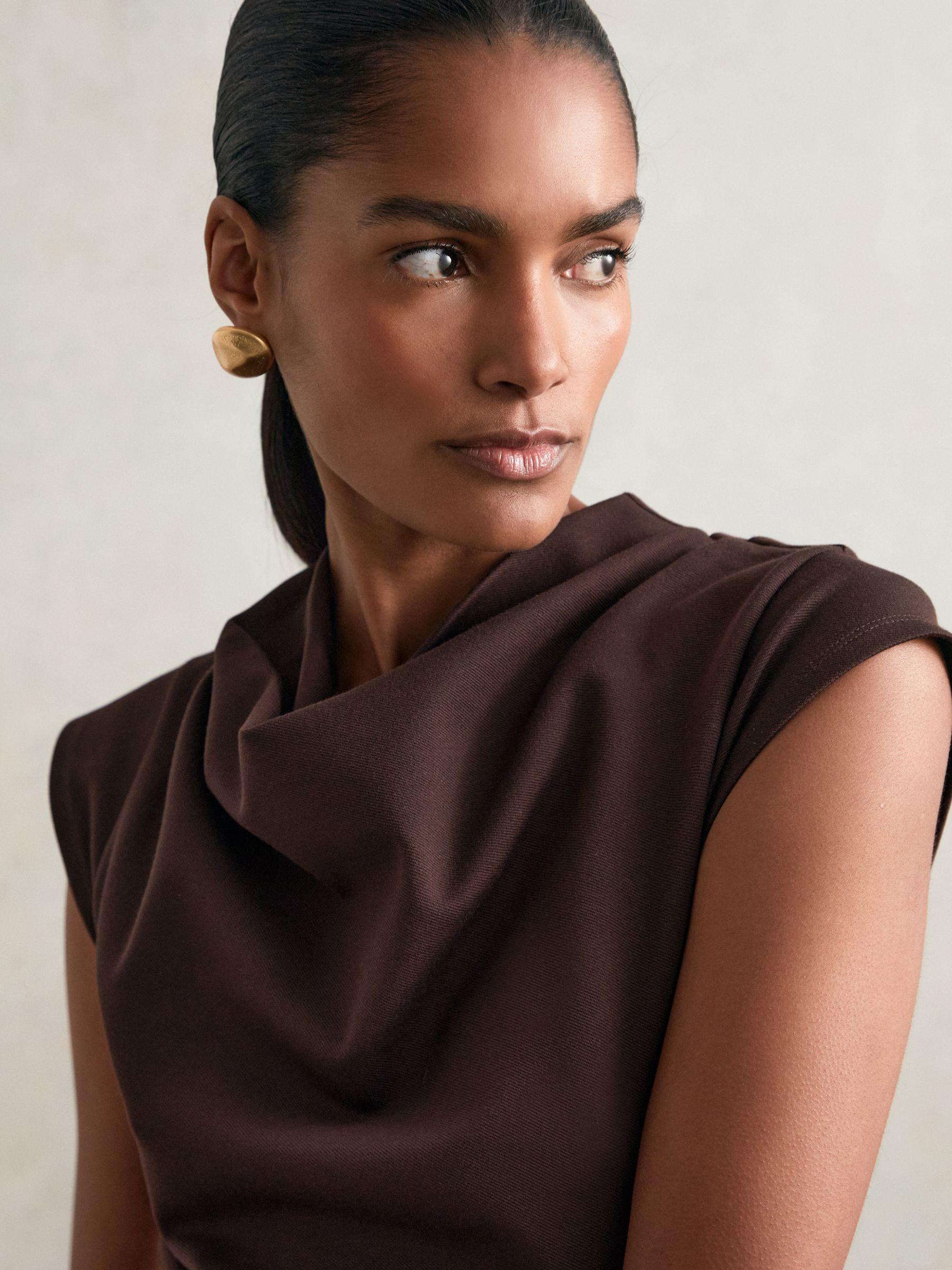 Twill-Jersey Draped Midi Dress in Burgundy Product Image