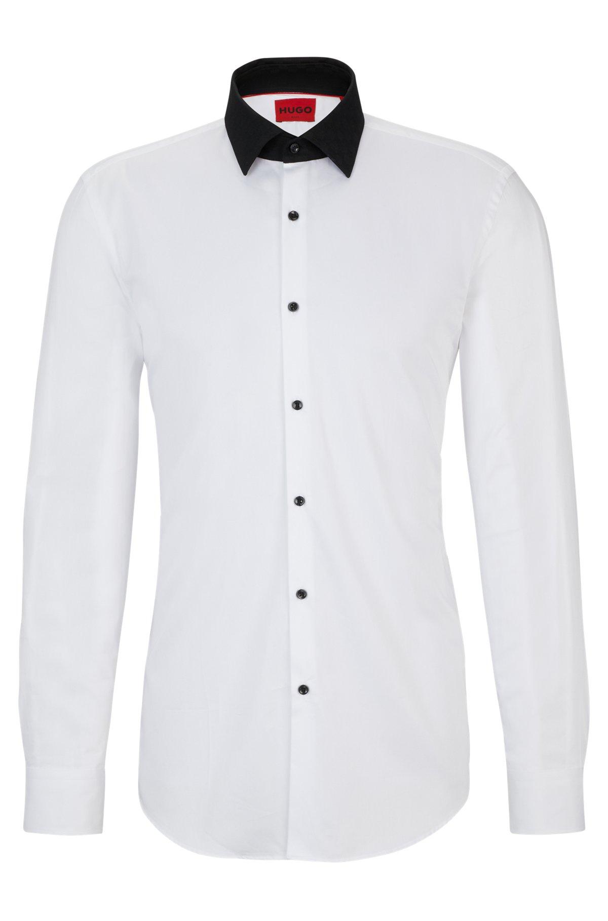 HUGO - Slim-fit shirt with contrast Kent collar - White Product Image