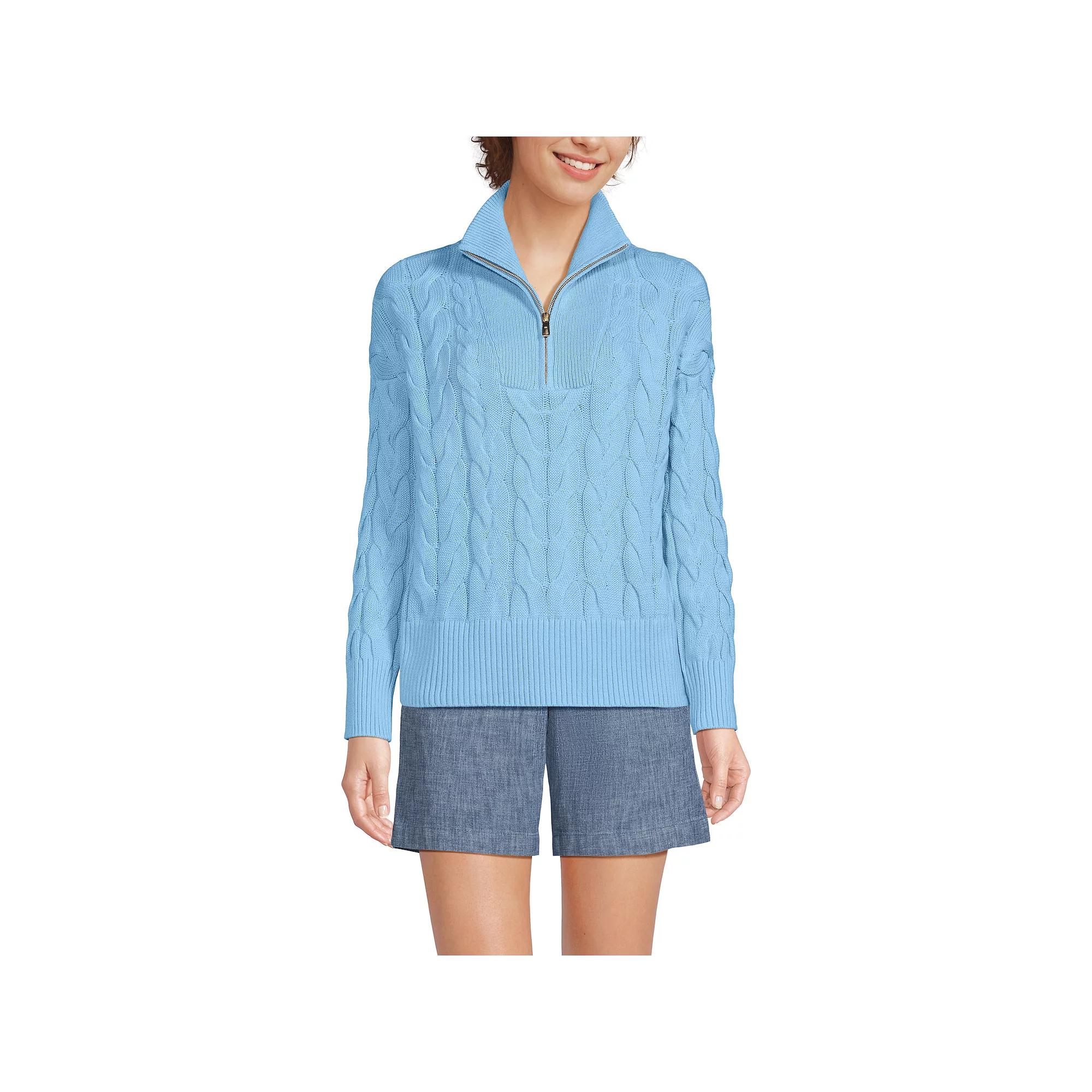 Women's Lands' End Drifter Cable Quarter Zip Sweater,  Product Image