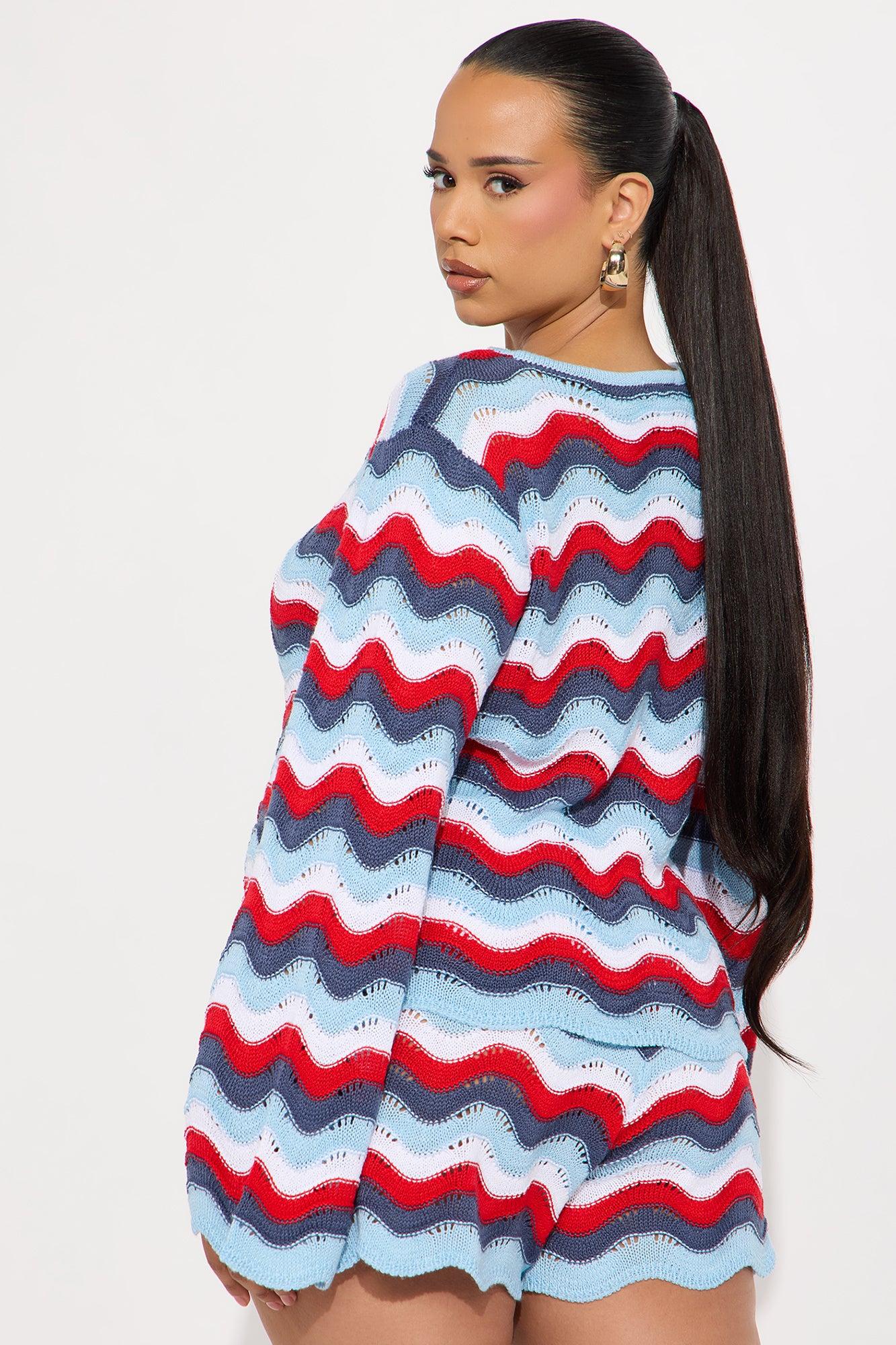 Aleah Striped Crochet Short Set - Blue/combo Product Image