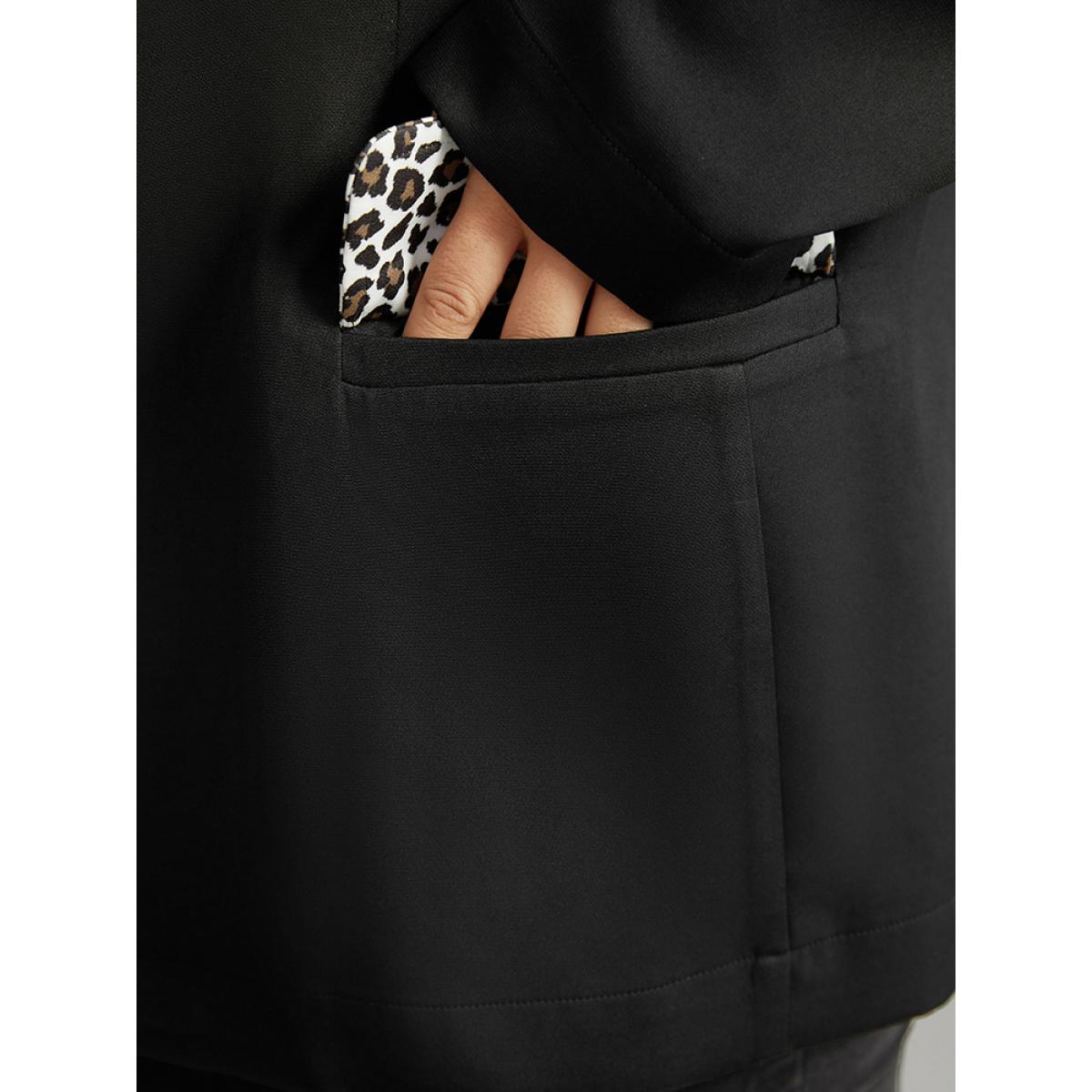 Plus Size Leopard Patchwork Contrast Blazer Black Women Office Leopard Contrast Sleeve Long Sleeve Suit Collar 12/L Pocket At the Office Blazers BloomChic Product Image