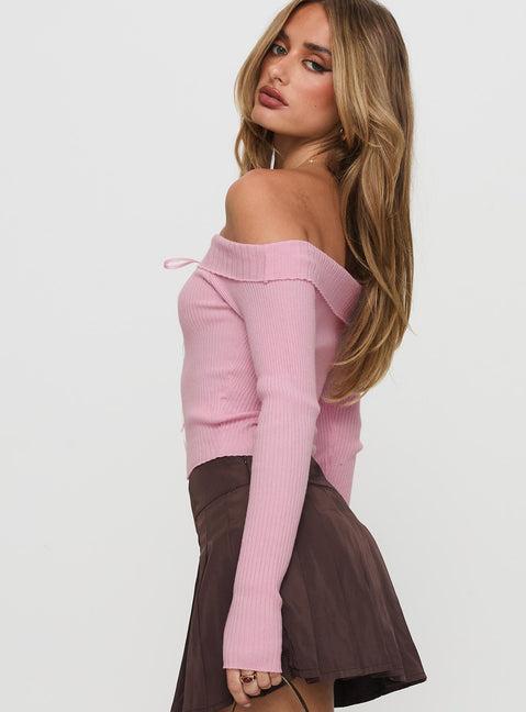 Nighttime Off Shoulder Knit Top Pink Product Image