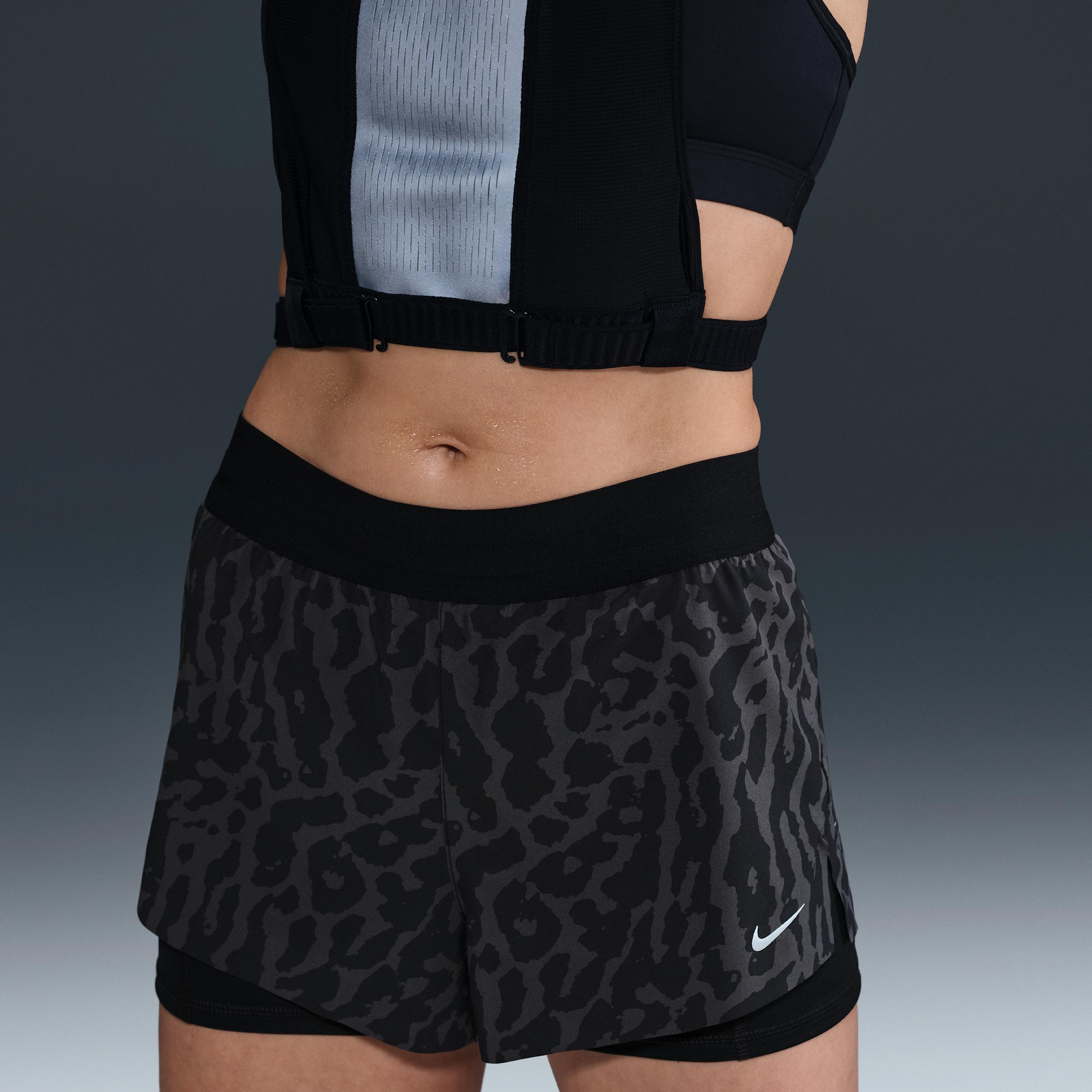 Nike Womens Swift Dri-FIT Mid-Rise 2-in-1 Printed Running Shorts | IB5847-010 Product Image