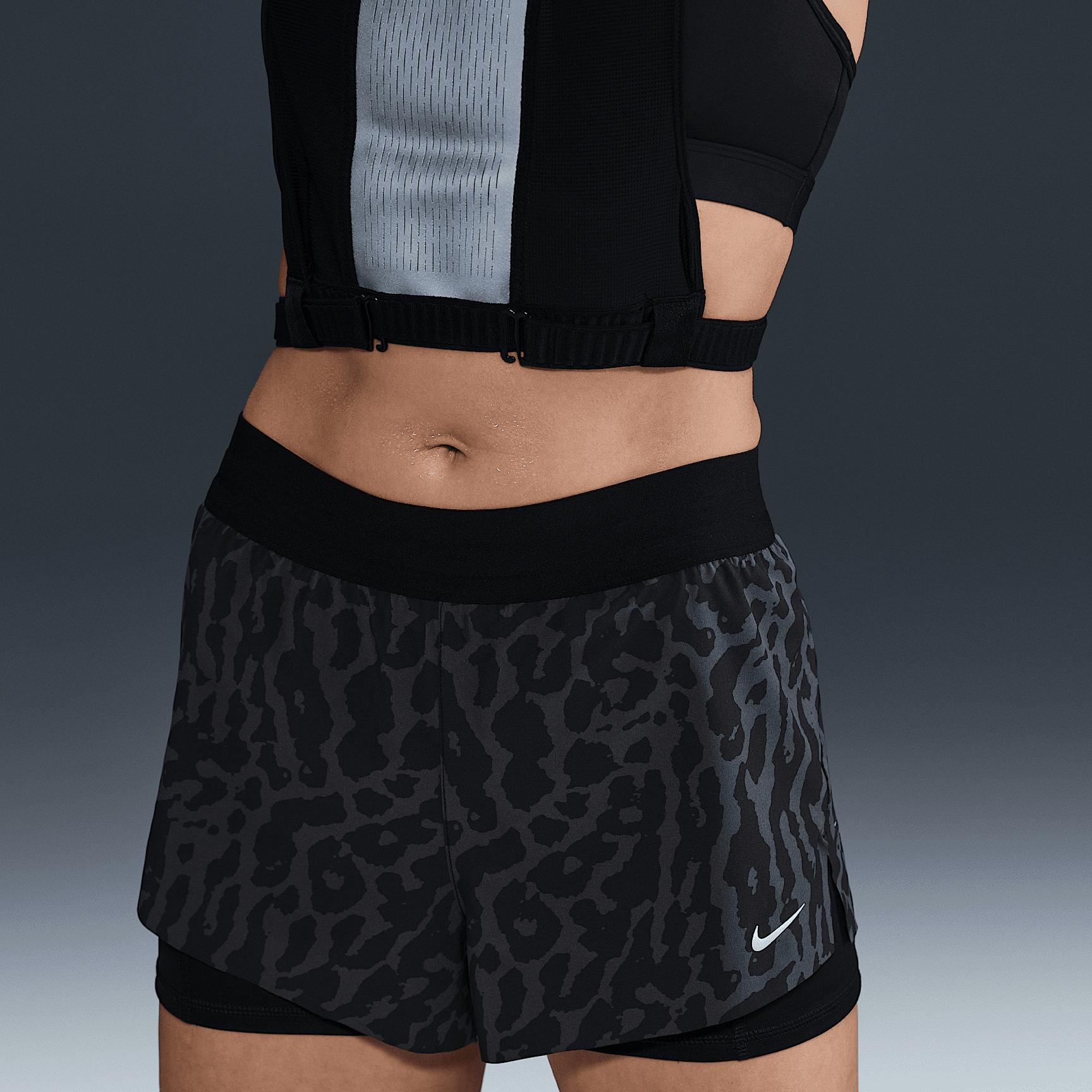 Nike Womens Swift Dri-FIT Mid-Rise 2-in-1 Printed Running Shorts | IB5847-010 Product Image