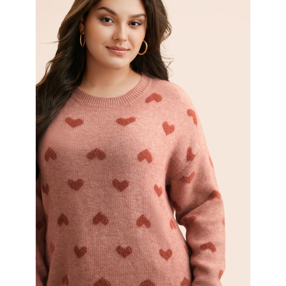 Plus Size Heart Shaped Drop Shoulder Pullover Watermelon Women Casual Long Sleeve Round Neck Everyday Pullovers BloomChic 28/5X Product Image