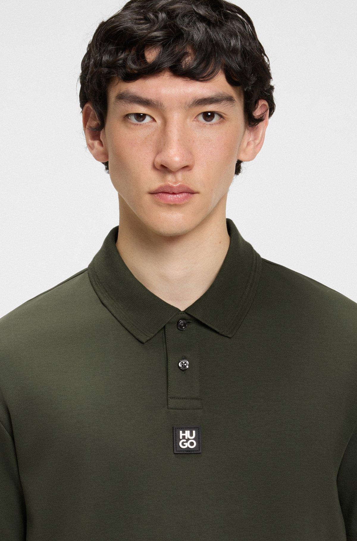 HUGO - Interlock-cotton polo shirt with stacked logo - Dark Green Product Image