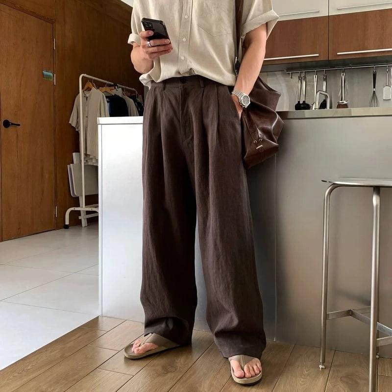 RT No. 18151 PLEATED LINEN STRAIGHT PANTS Product Image