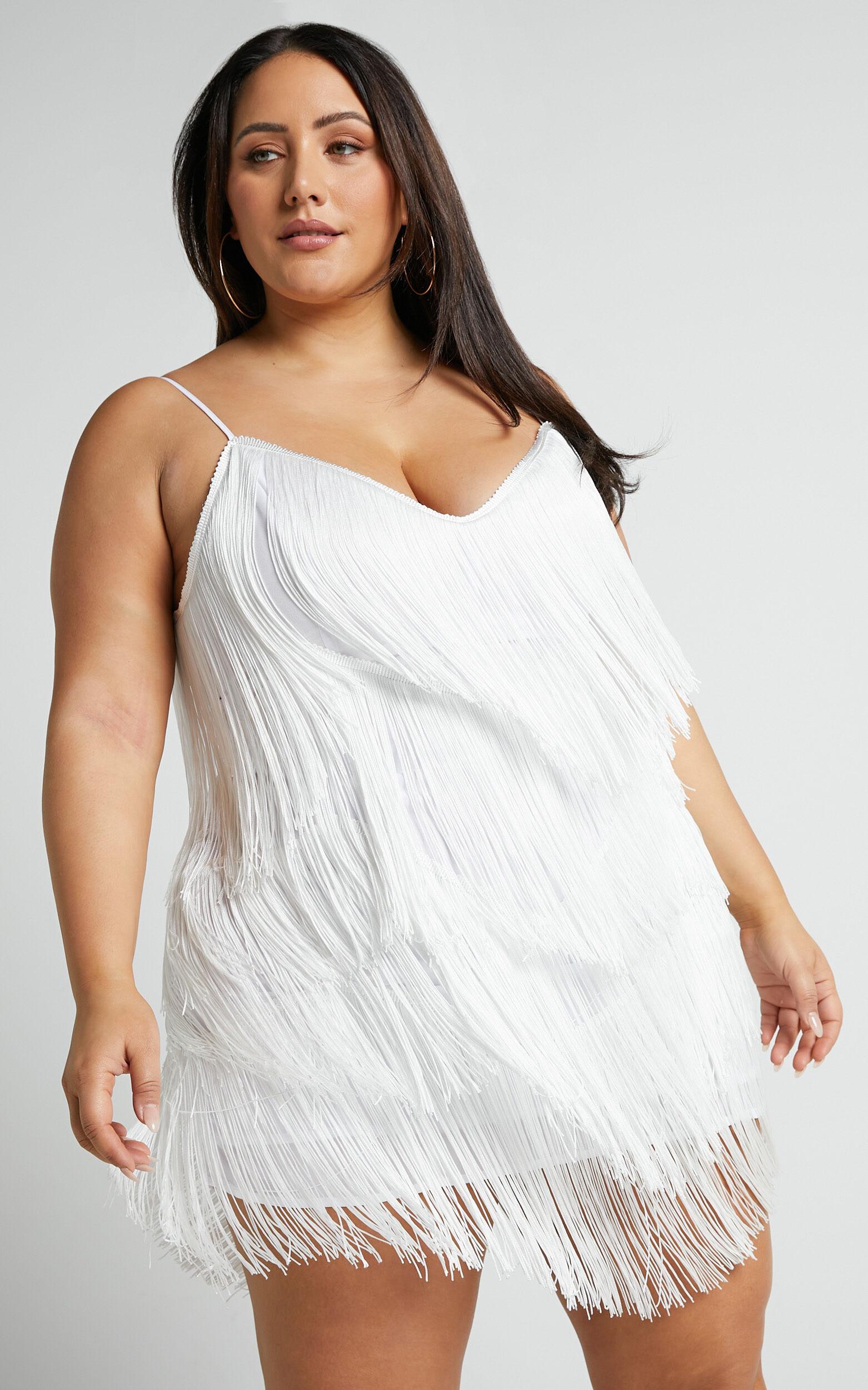 Siofra Mini Dress - Zig Zag Fringe Dress in White Product Image