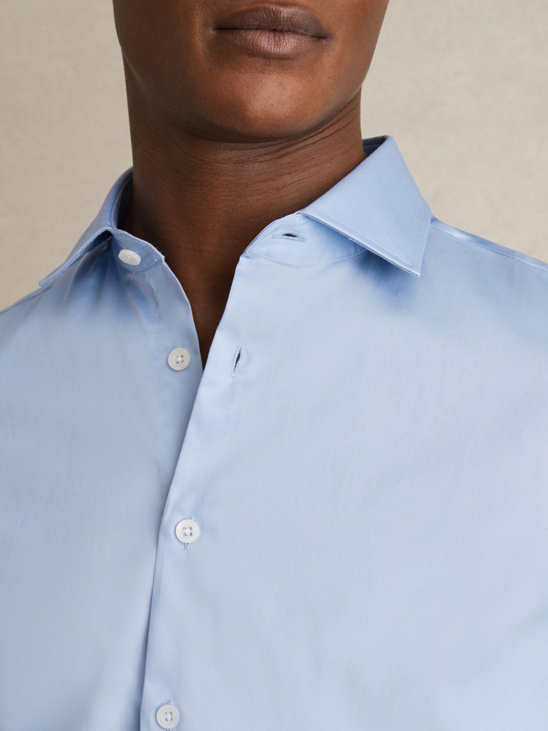 Cotton Sateen Shirt in Blue Stripe Product Image
