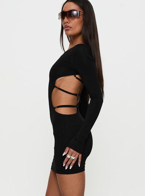 Rowin Long Sleeve Cut Out Mini Dress Black Product Image