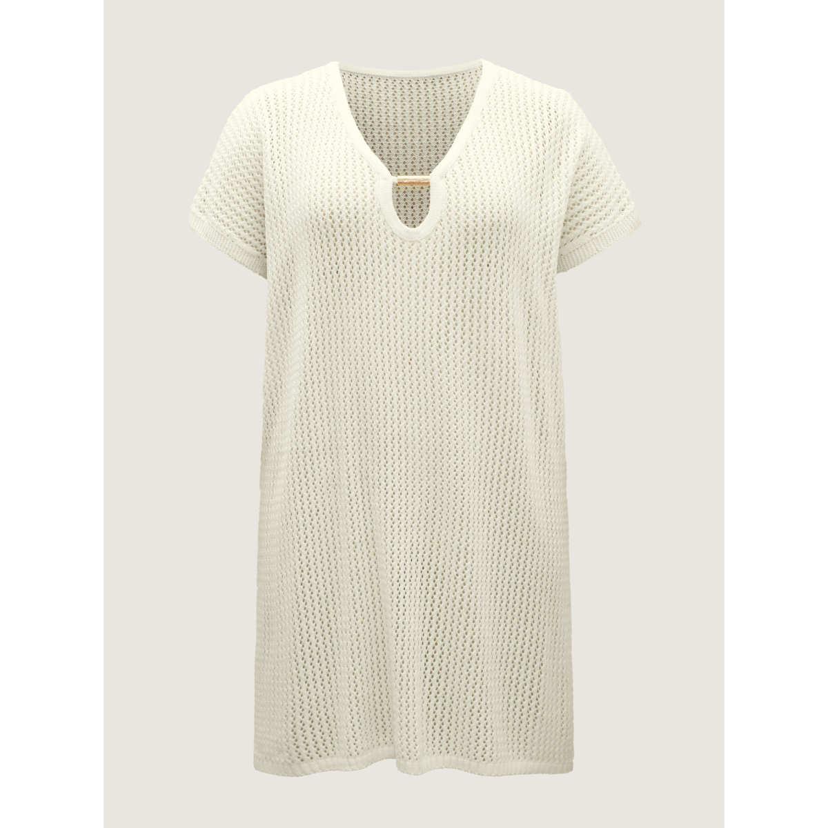 Plus Size Slit Cut-Out Metal Ring Swim Cover-Up Women's Swimwear Ivory Resort Loose Cut-Out Curve Swim Cover Ups BloomChic 30/6X Product Image