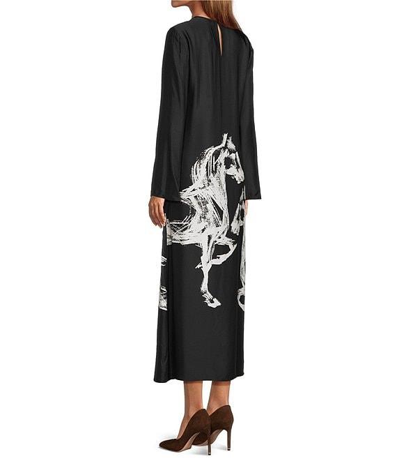 Antonio Melani Emerson Horse Print Satin Long Sleeve Round Neck Maxi Dress Product Image