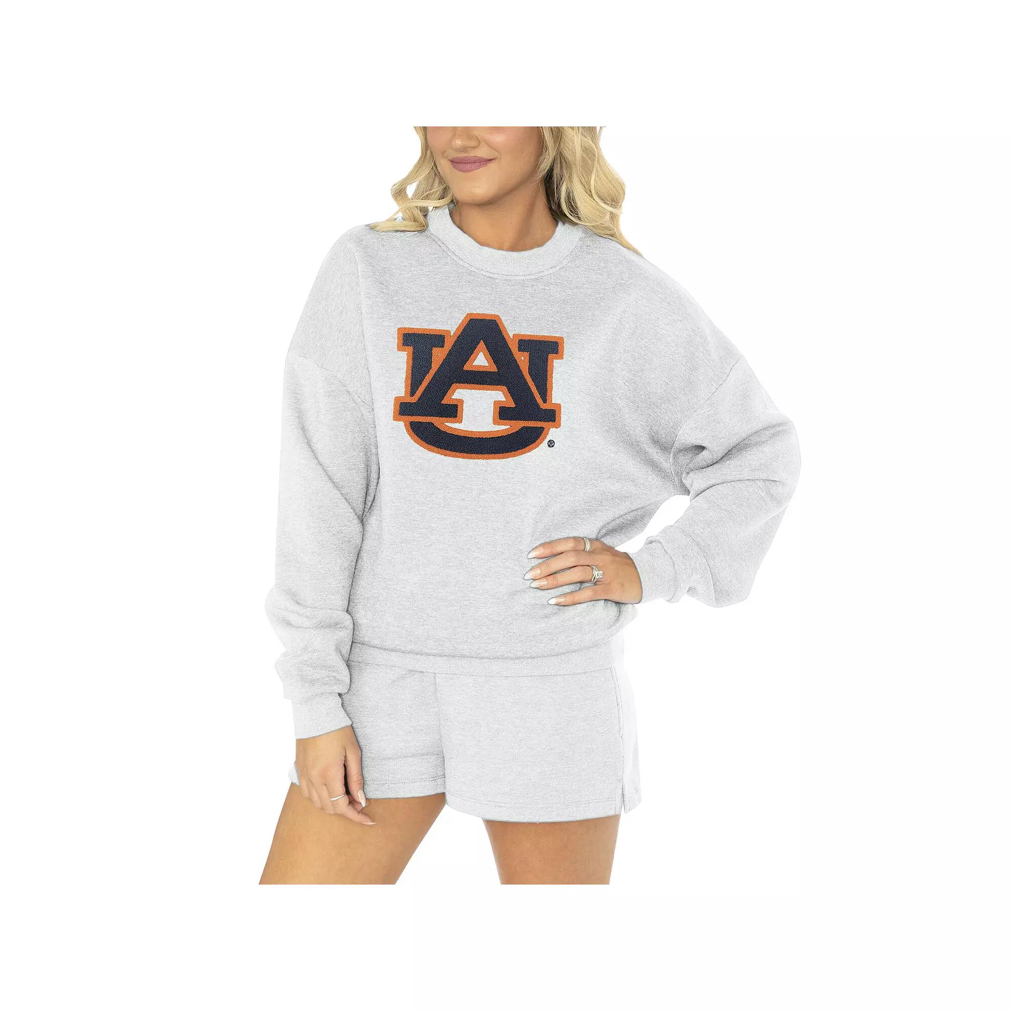 Women's Gameday Couture Ash Auburn Tigers Team Effort Pullover Sweatshirt & Shorts Sleep Set,  Product Image
