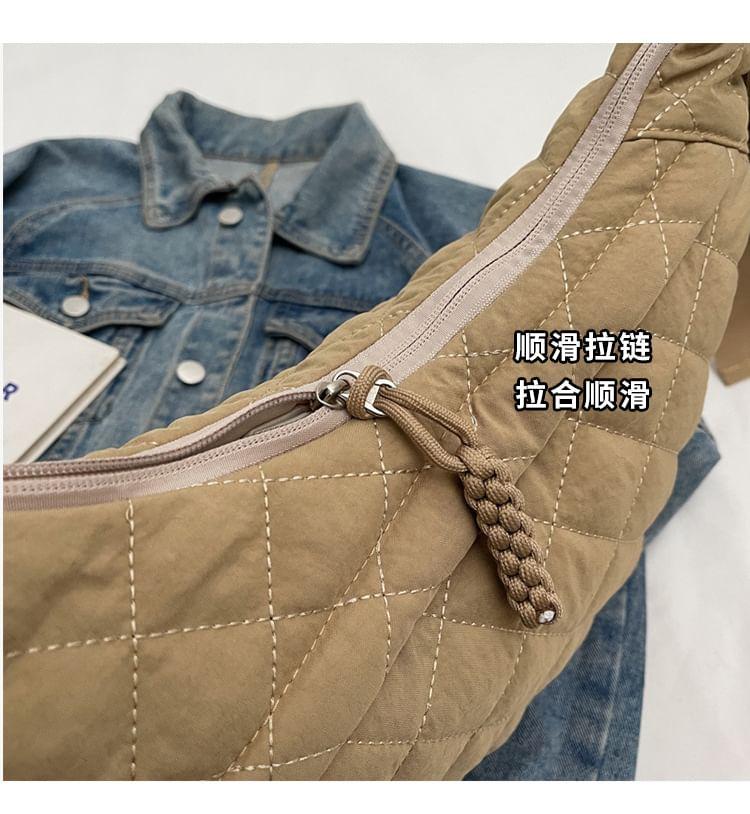 Quilted Nylon Plain Zip Crossbody Bag Product Image
