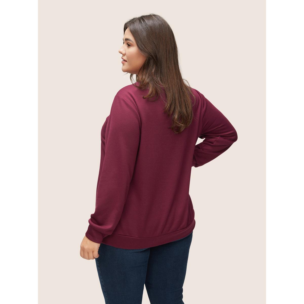 Plus Size Letter Graphic Towel Embroidered Sweatshirt Women RedViolet Casual Contrast Dailywear Sweatshirts BloomChic 22-24/3X Product Image