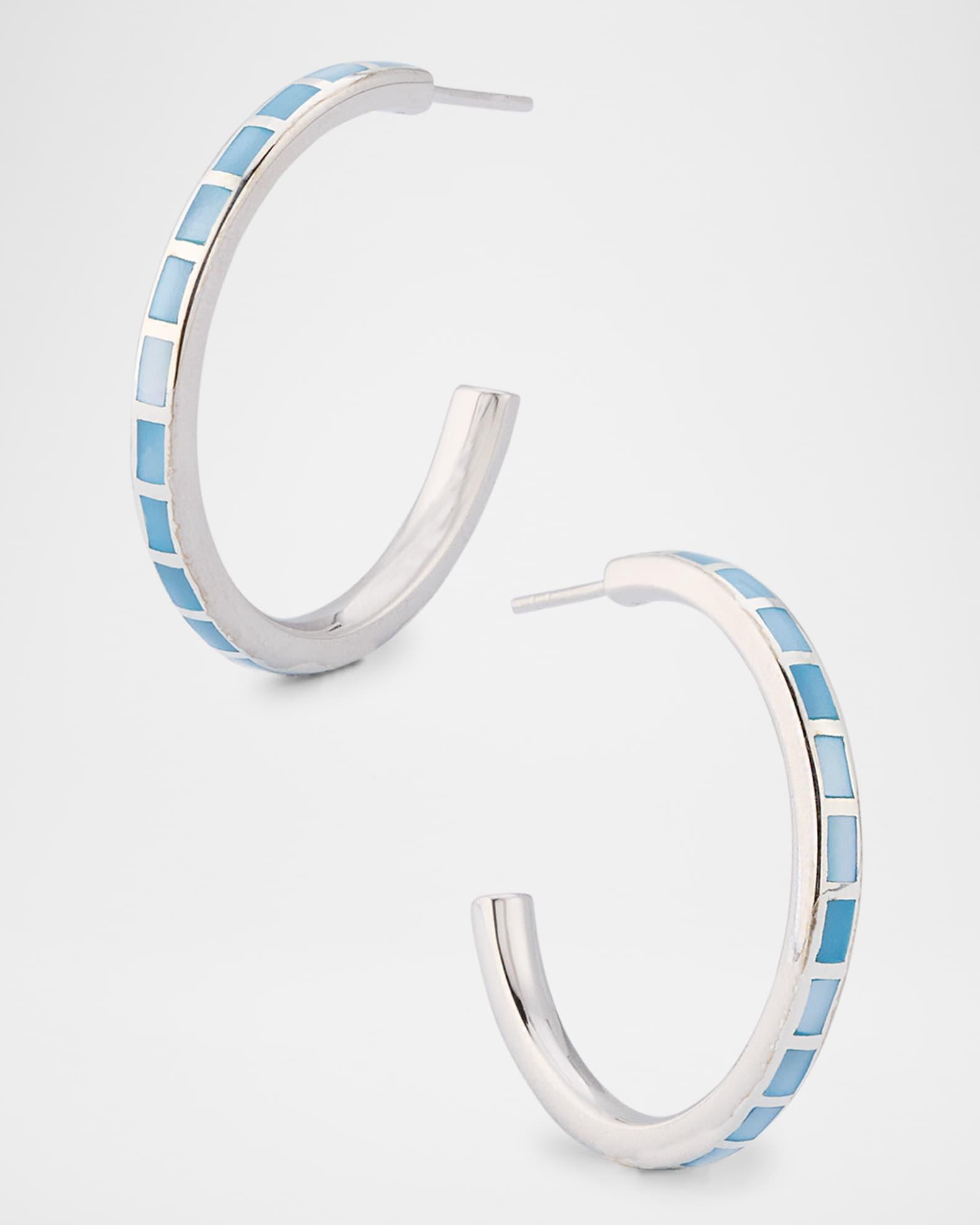 Blue Mother-of-Pearl Dash Hoop Earrings in Sterling Silver Product Image