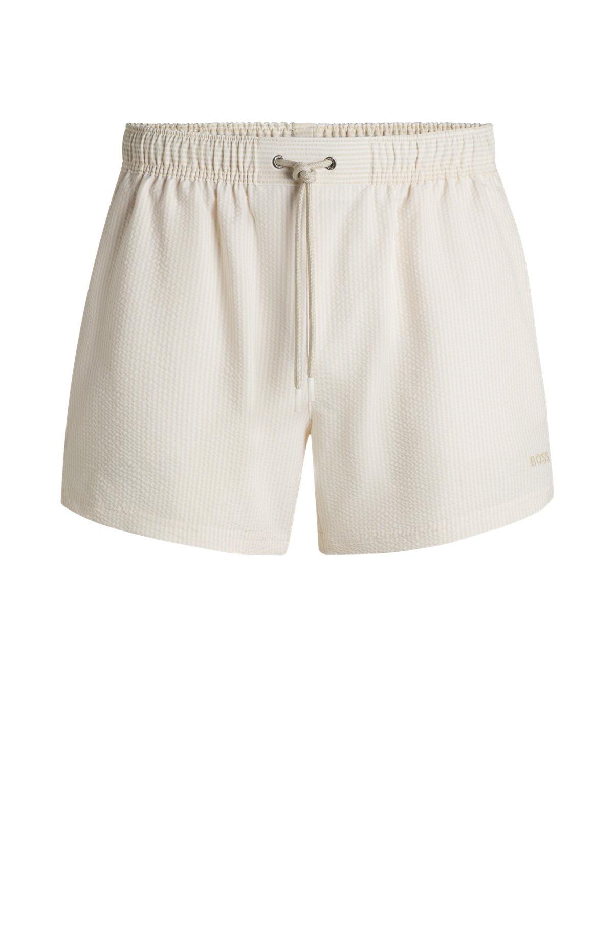 BOSS - Swim shorts in striped seersucker fabric - White Product Image