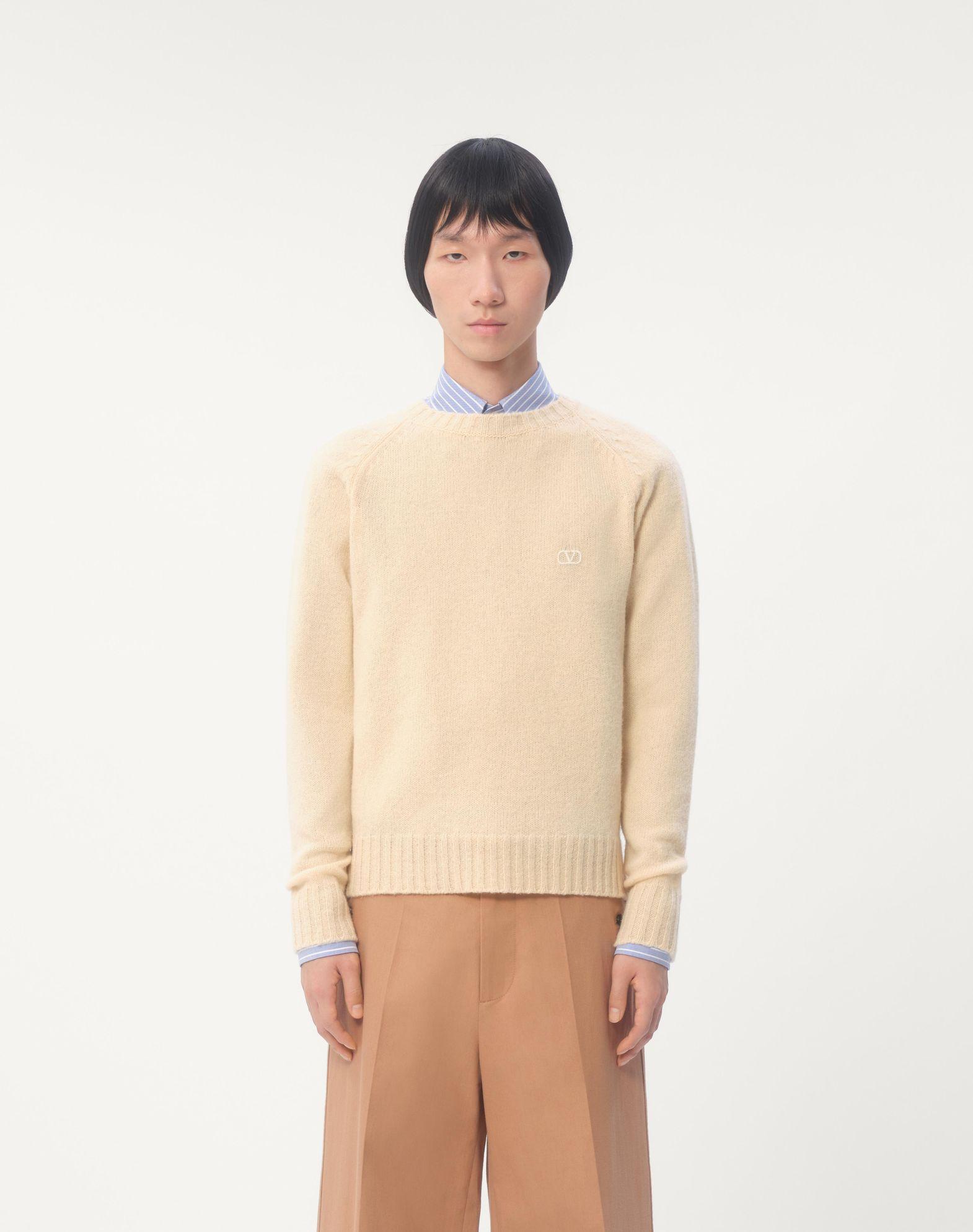 Shetland Wool Crewneck Sweater With Vlogo Embroidery Product Image