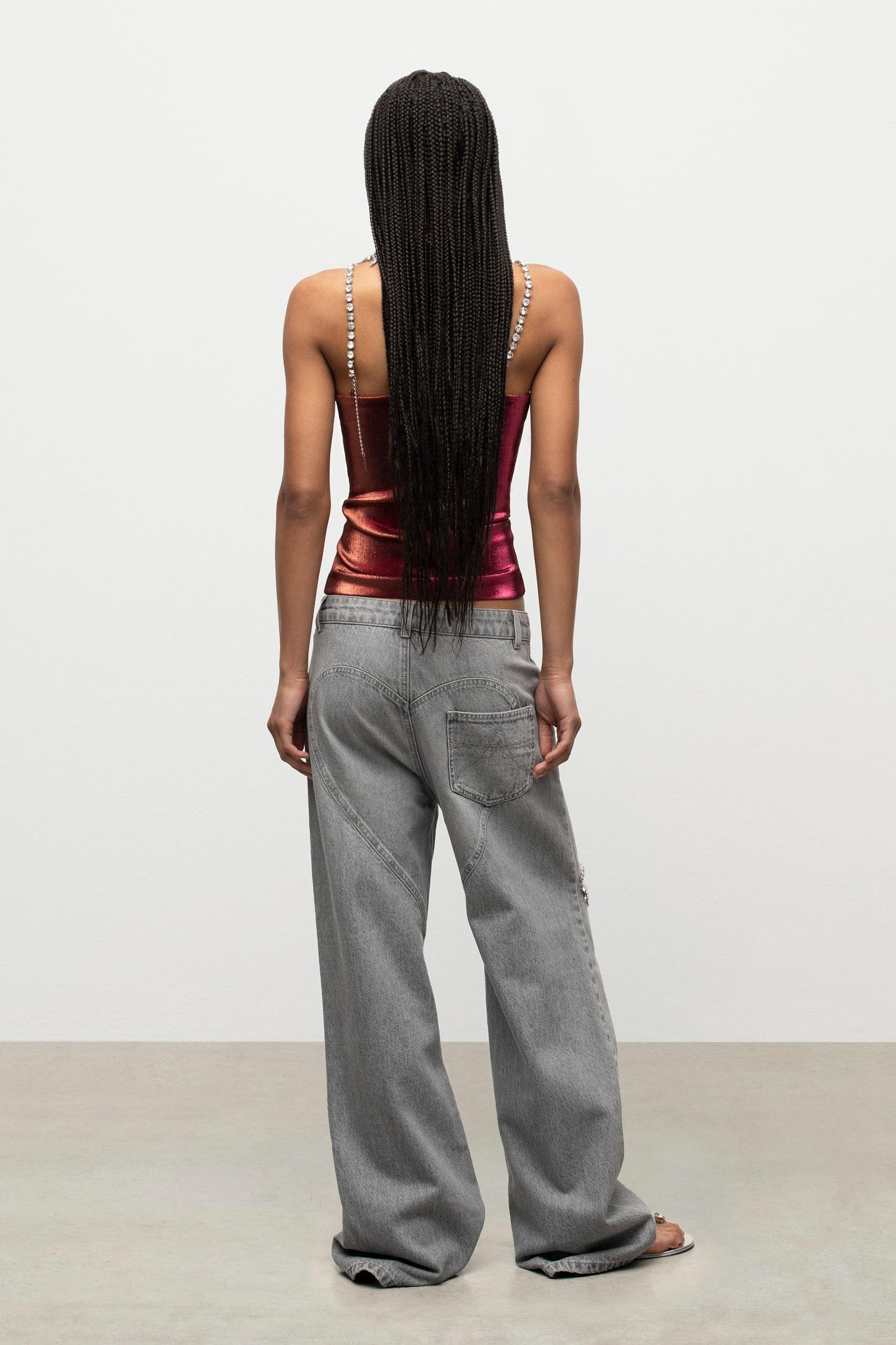 Crystal Embellished Stretch Lame Cutout Top Product Image