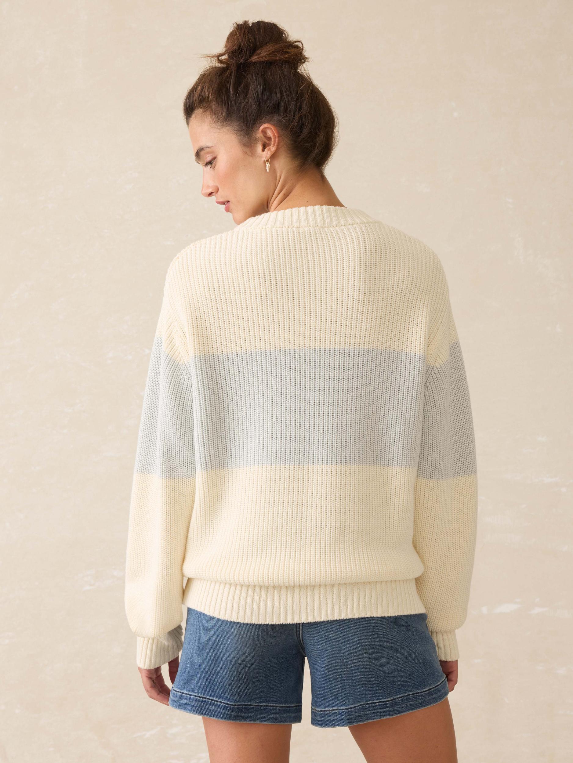Sunwashed Cotton Fisherman Sweater - Sea Salt Stripe Female Product Image