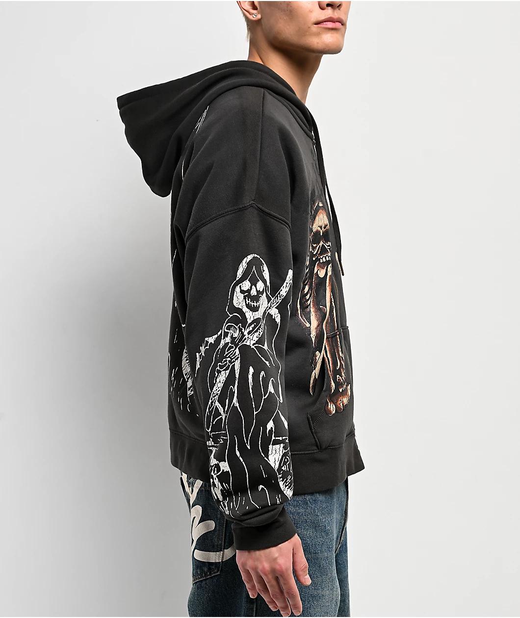 Ed Hardy Skeletons Sunfade Grey Zip Hoodie Product Image