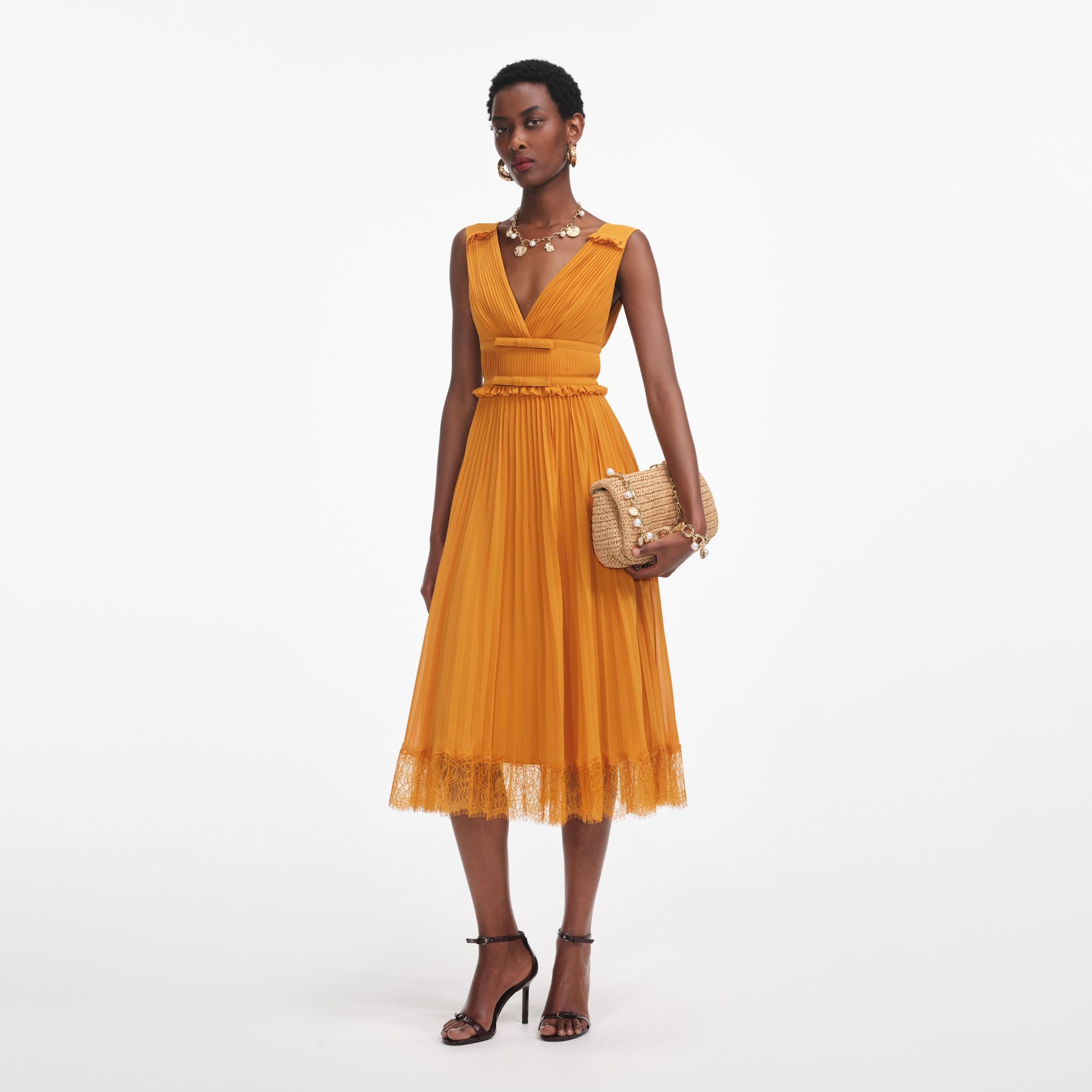Burnt Orange Chiffon Midi Dress Product Image