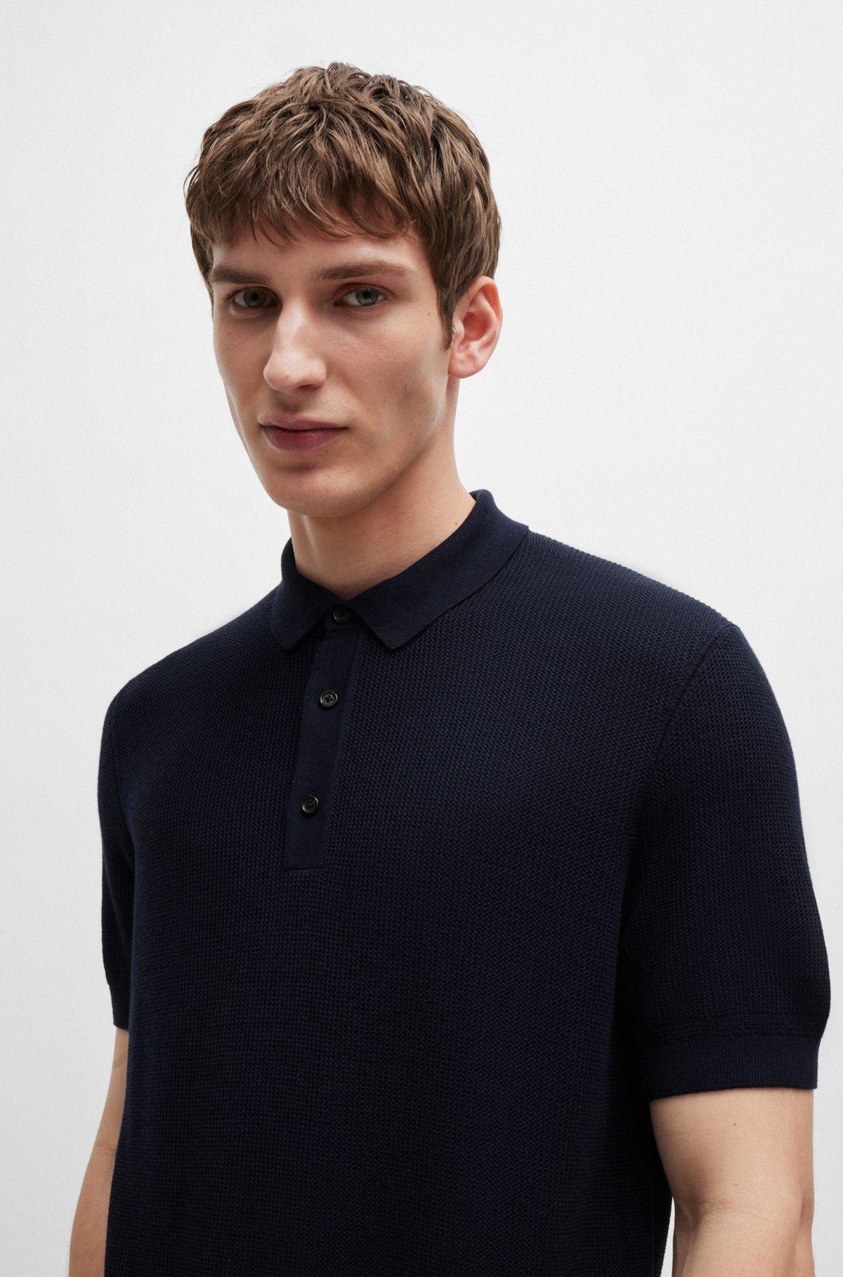 Regular-fit knit polo with mixed structures Product Image