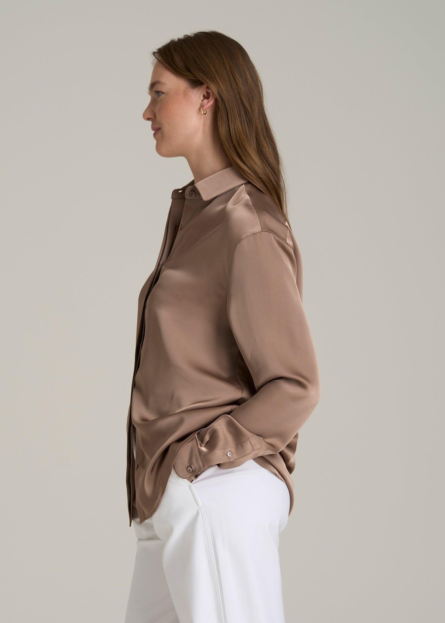 Relaxed Button-Up Blouse for Tall Women in Latte Female Product Image