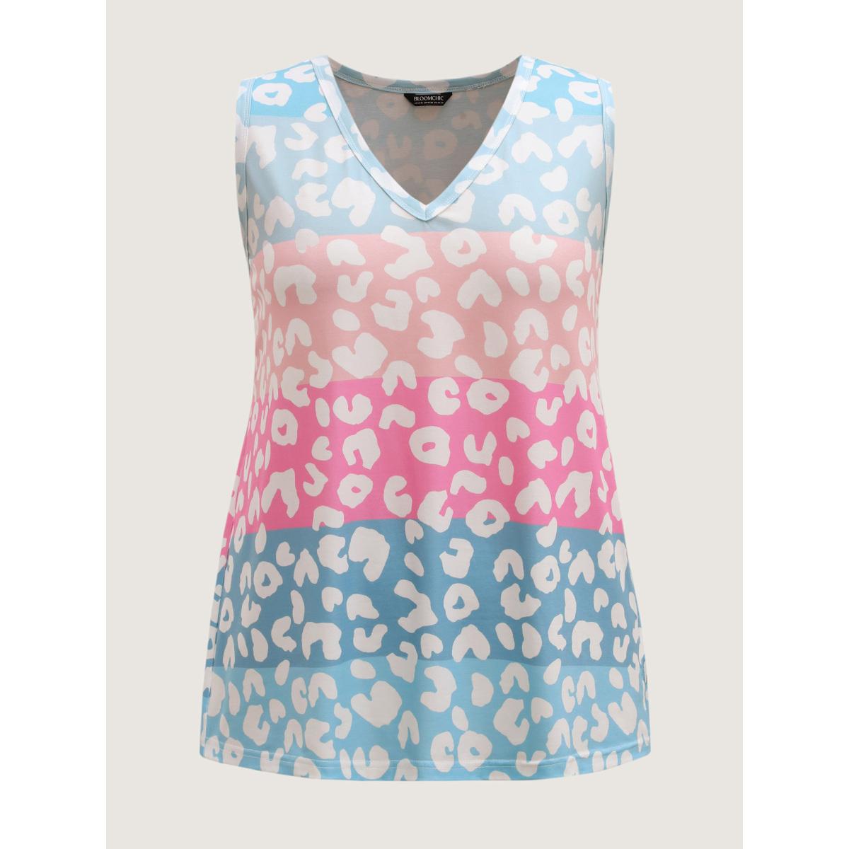 Plus Size Leopard Print Color Gradient Tank Top Women Multicolor Contrast V-neck Everyday-Casual Tank Tops Camis BloomChic 18-20/2X Product Image