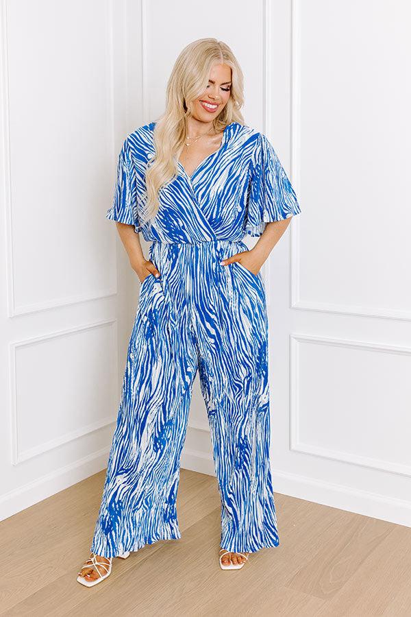 Peak Party Vibes Pleated Jumpsuit In Blue Curves Product Image