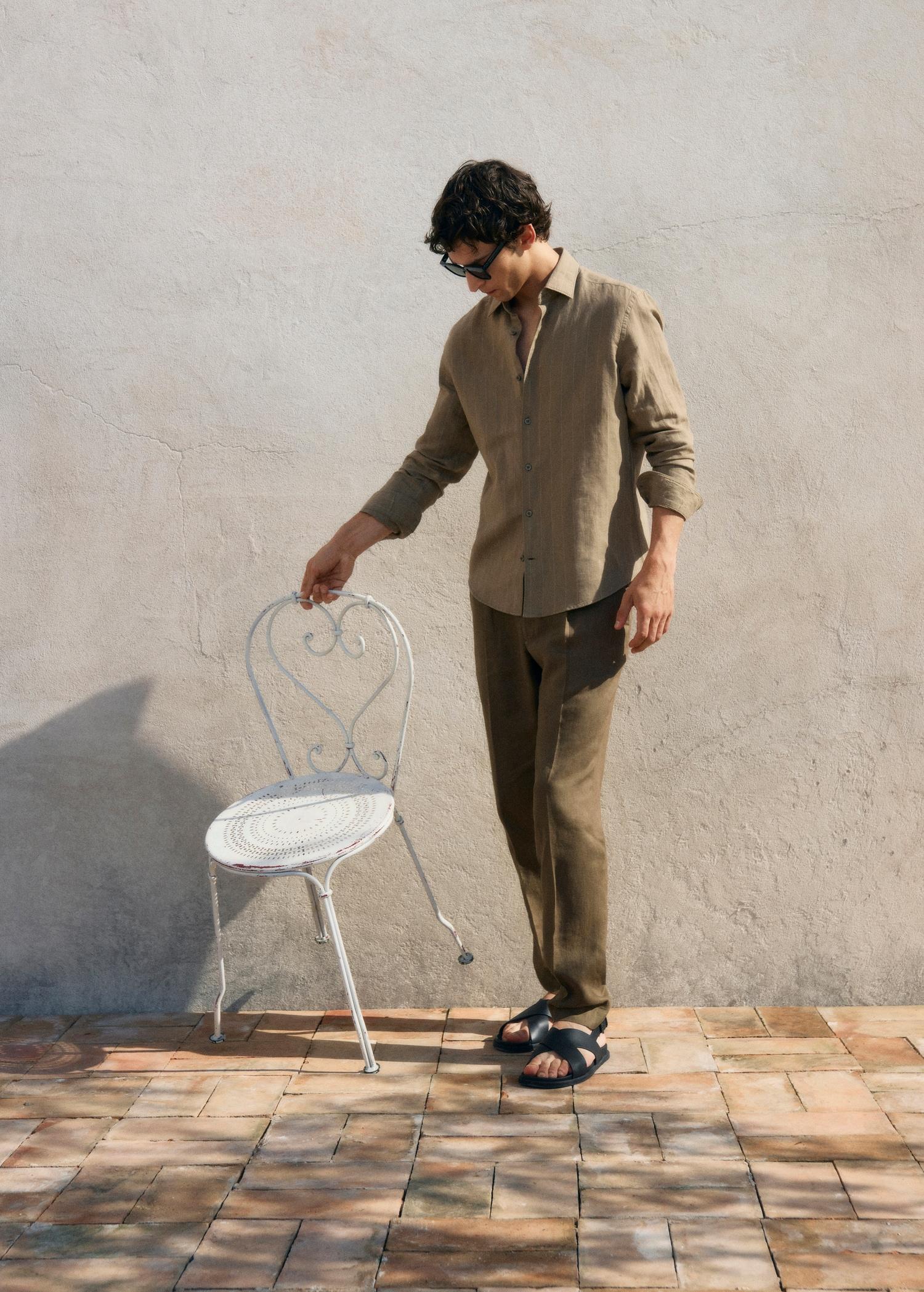 Linen pinstripe shirt - Men | MANGO USA Product Image