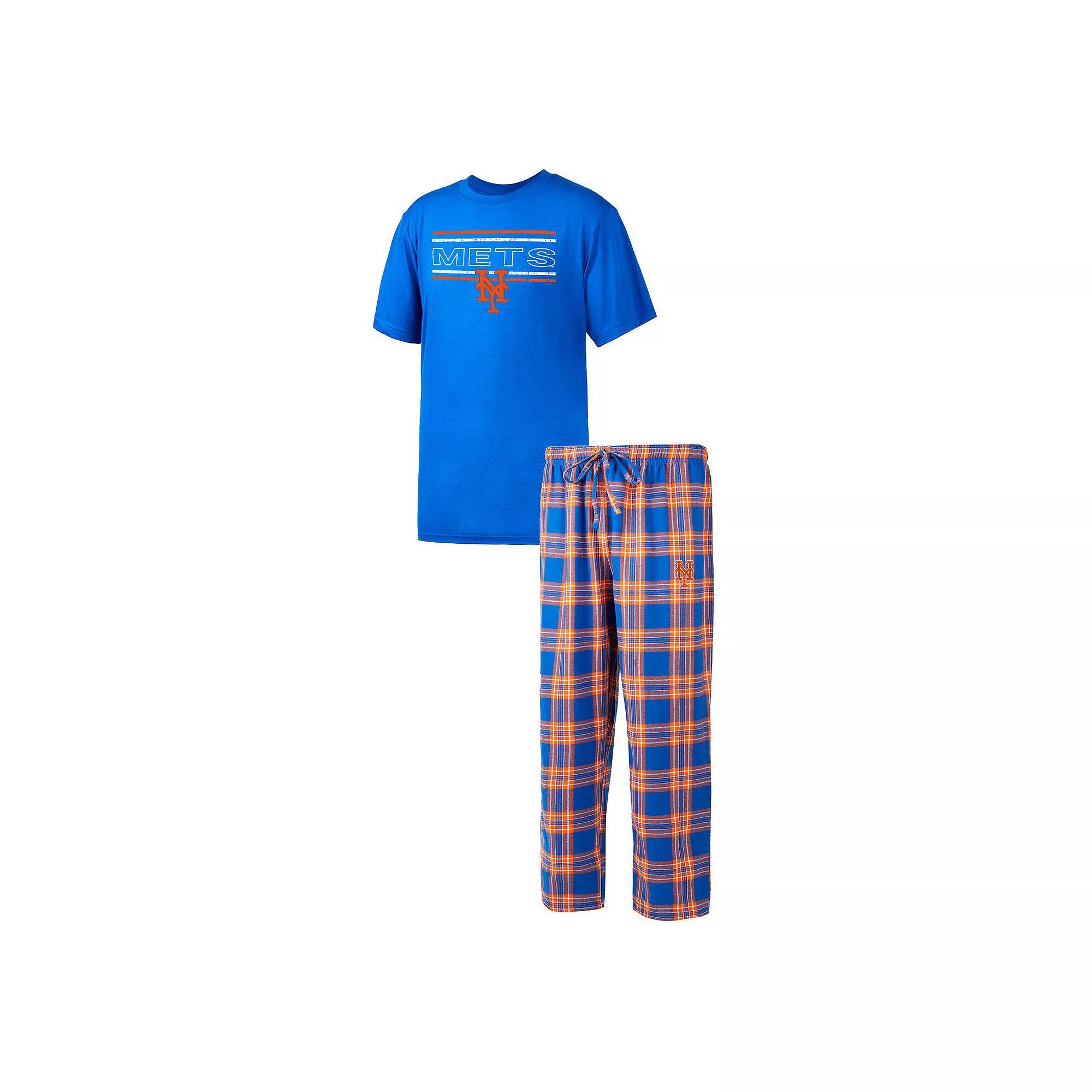 Men's Concepts Sport Royal/Orange New York Mets Badge T-Shirt & Pants Sleep Set, Size: 4XL, Blue Product Image