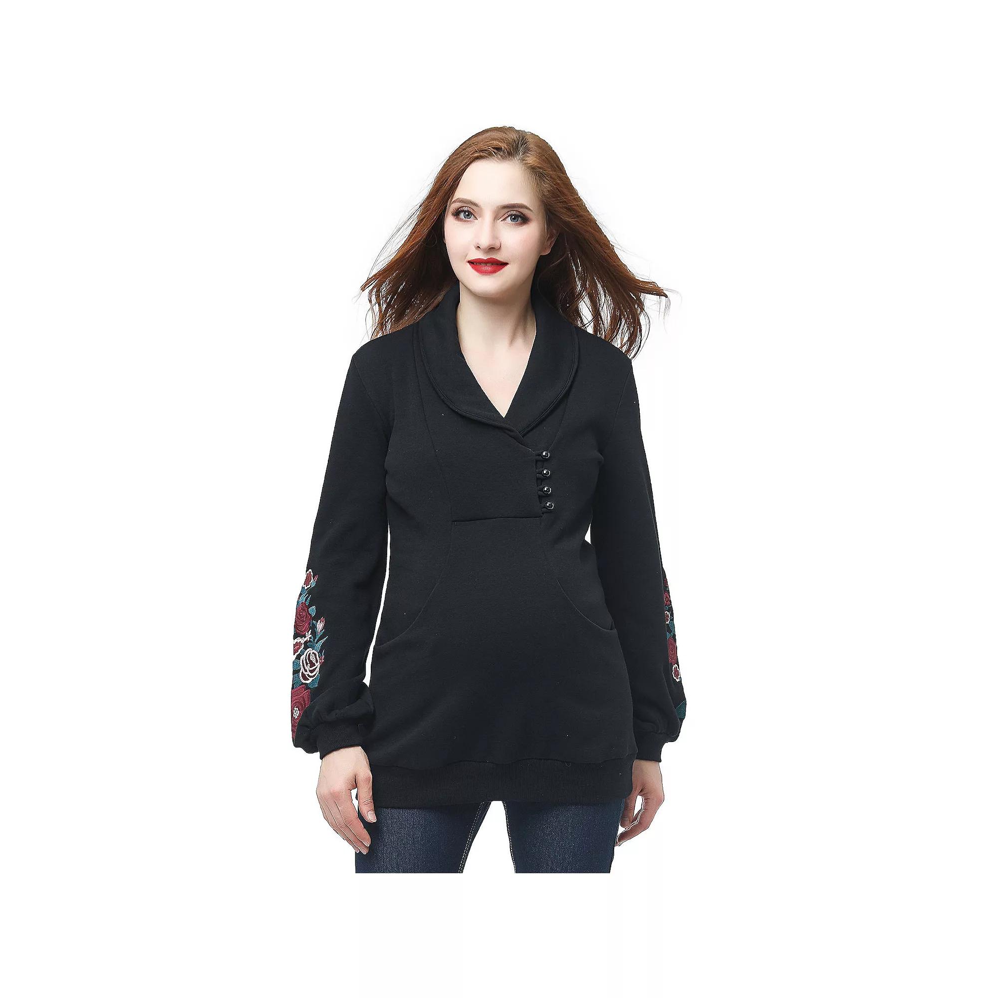 Maternity Pokkori Shawl Collar Sweatshirt, Women's, Size: XL-Mat, Black Product Image