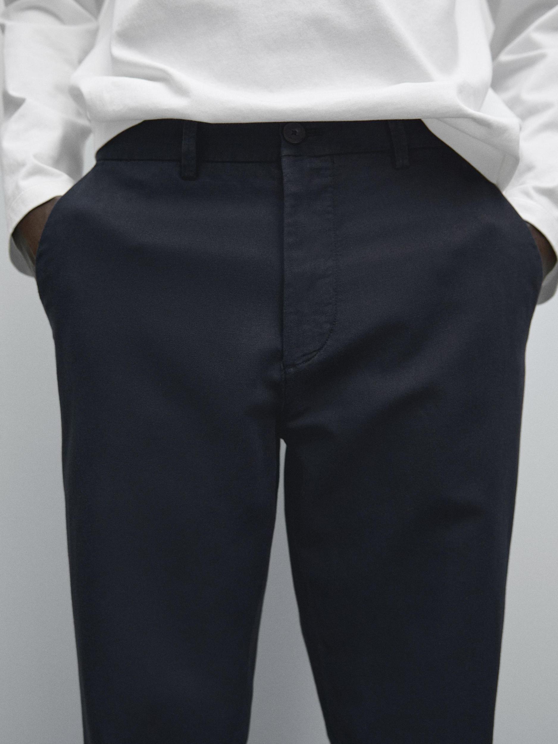 Cotton and linen blend tapered fit trousers Product Image