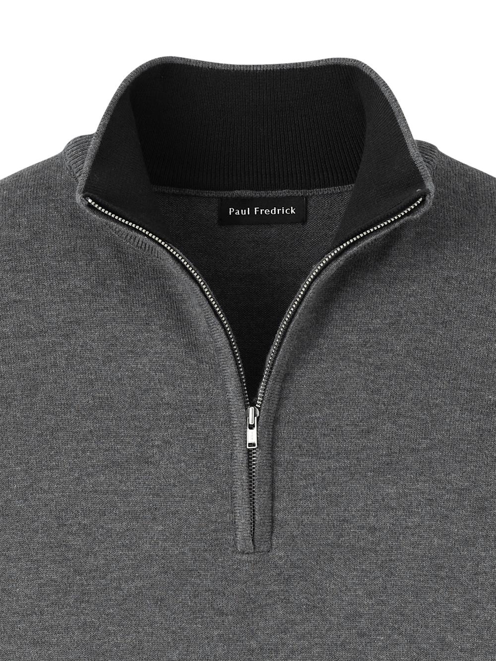 Supima Cotton Quarter Zip Mock Neck Sweater - Medium Grey Product Image