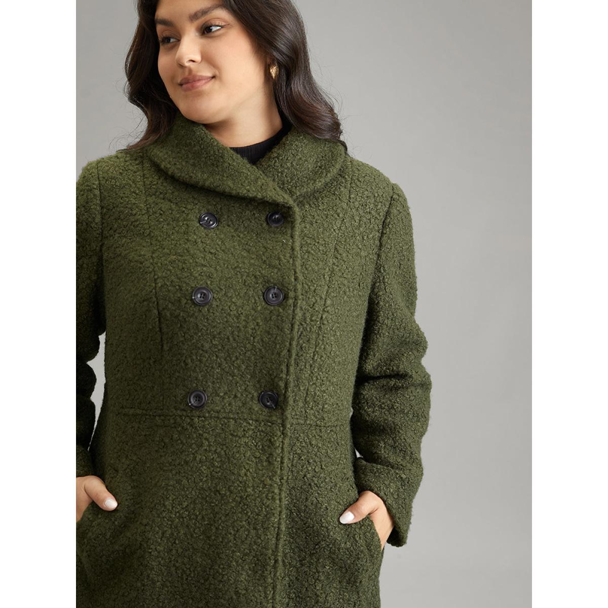 Plus Size Fluffy Asymmetrical Neck Double Breasted Coat Women ArmyGreen Casual Lined Ladies Dailywear Winter Coats BloomChic 22-24/3X Product Image