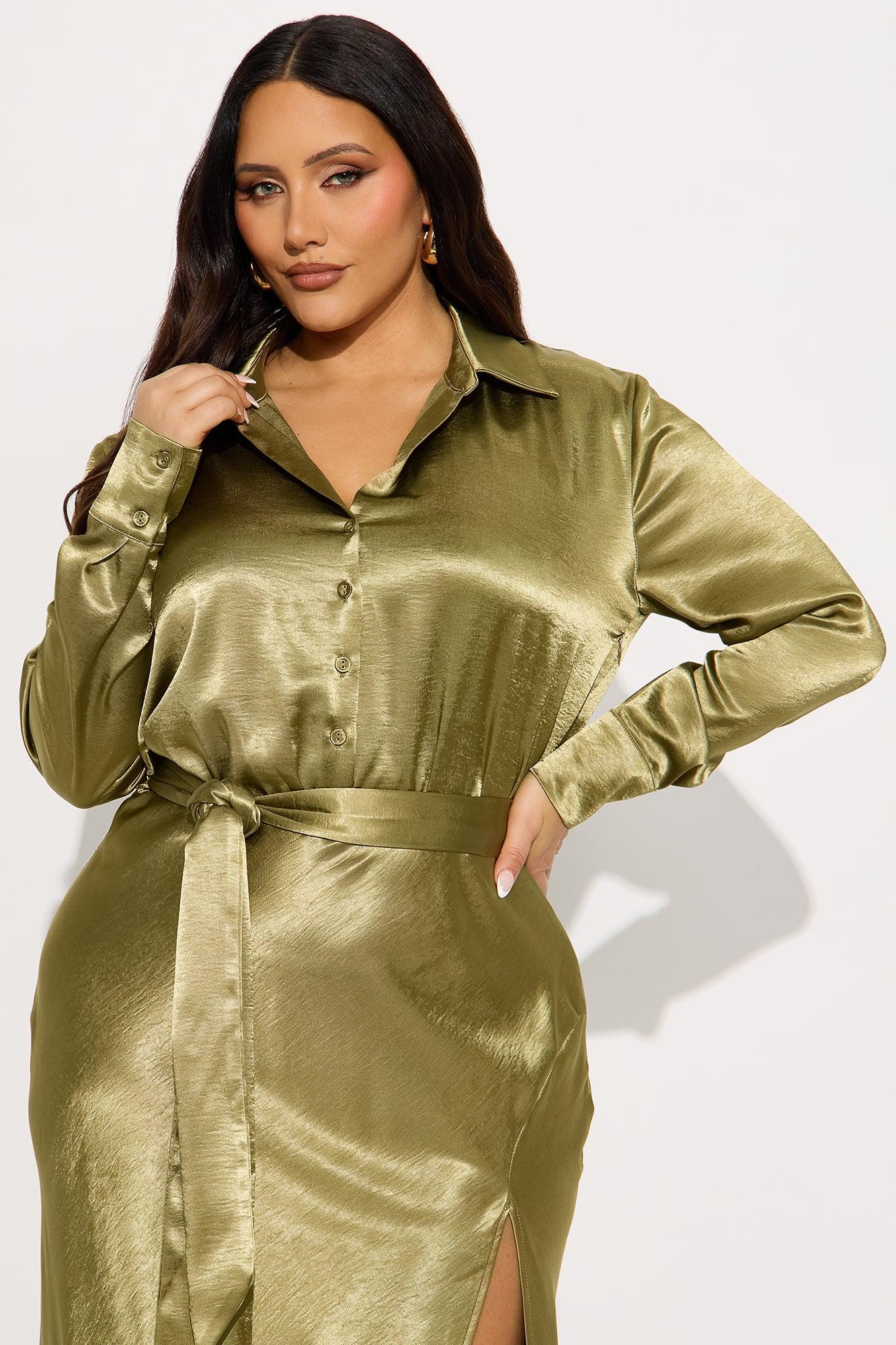 Kendall Satin Maxi Shirt Dress - Green Female Product Image