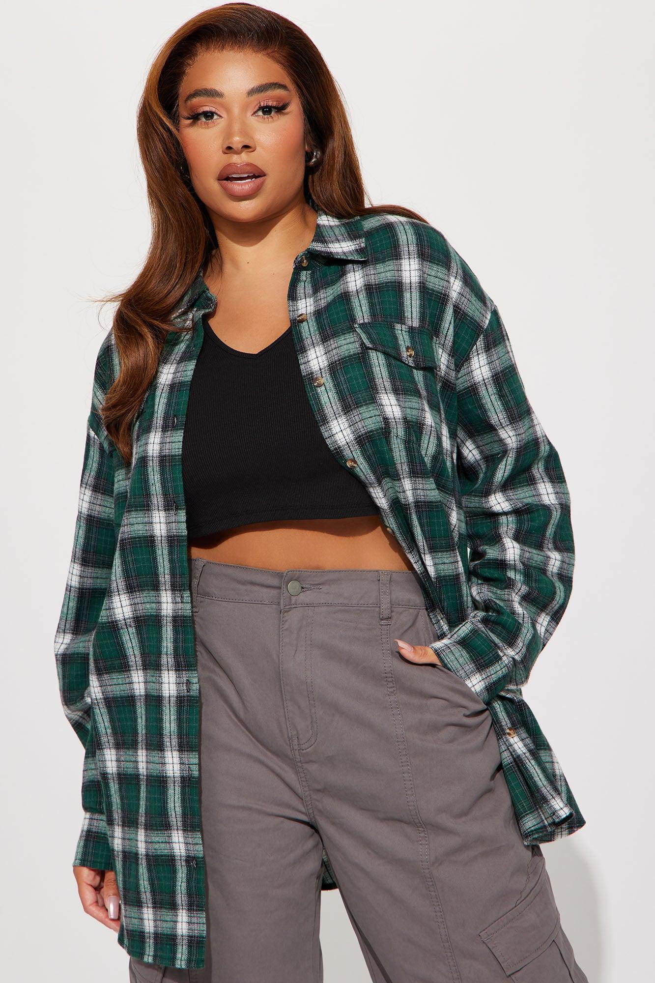 Pretty In Plaid Oversized Flannel Top - Green/combo Female Product Image