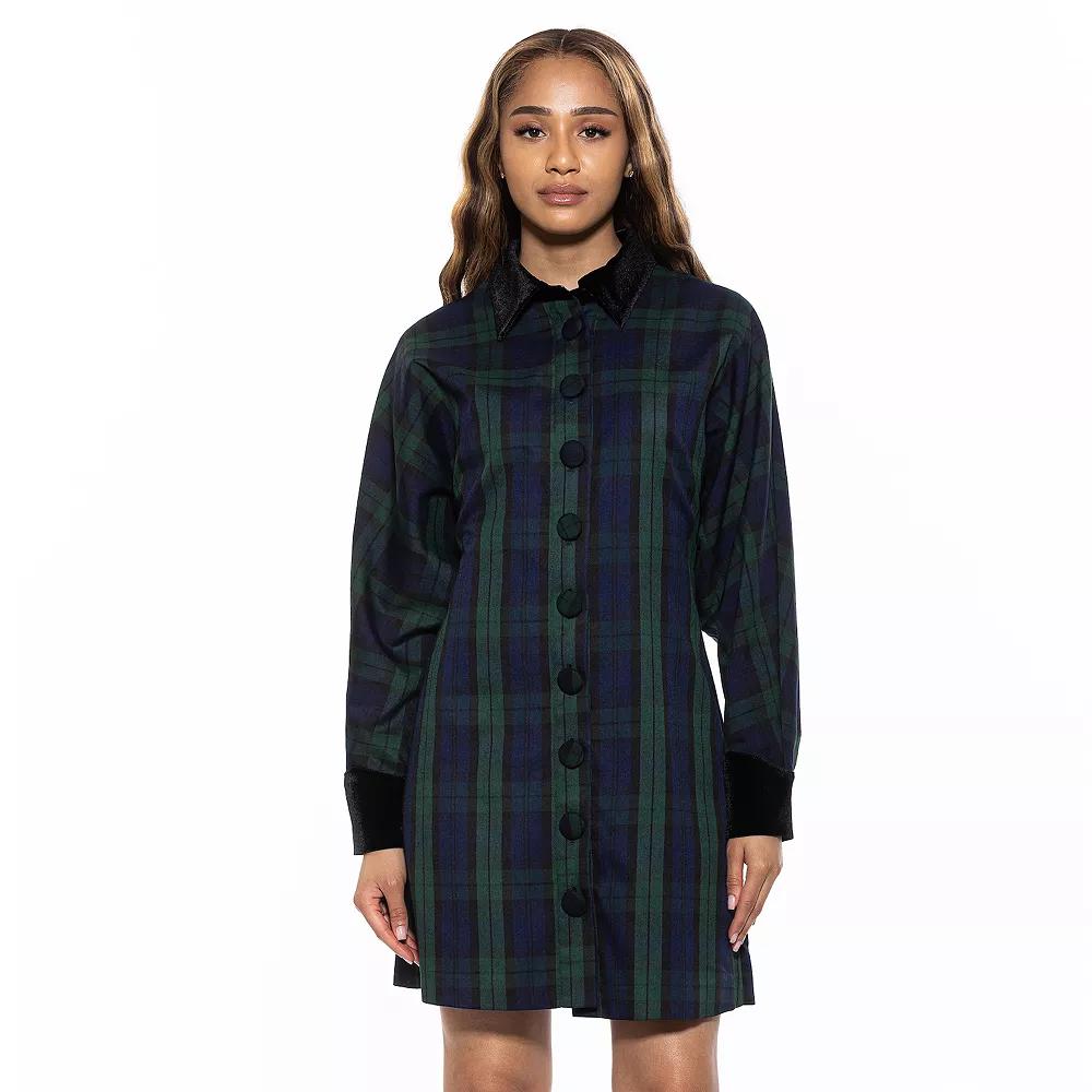 Women's ALEXIA ADMOR Velvette Plaid Dolman Button Down Shirt Dress,  Product Image