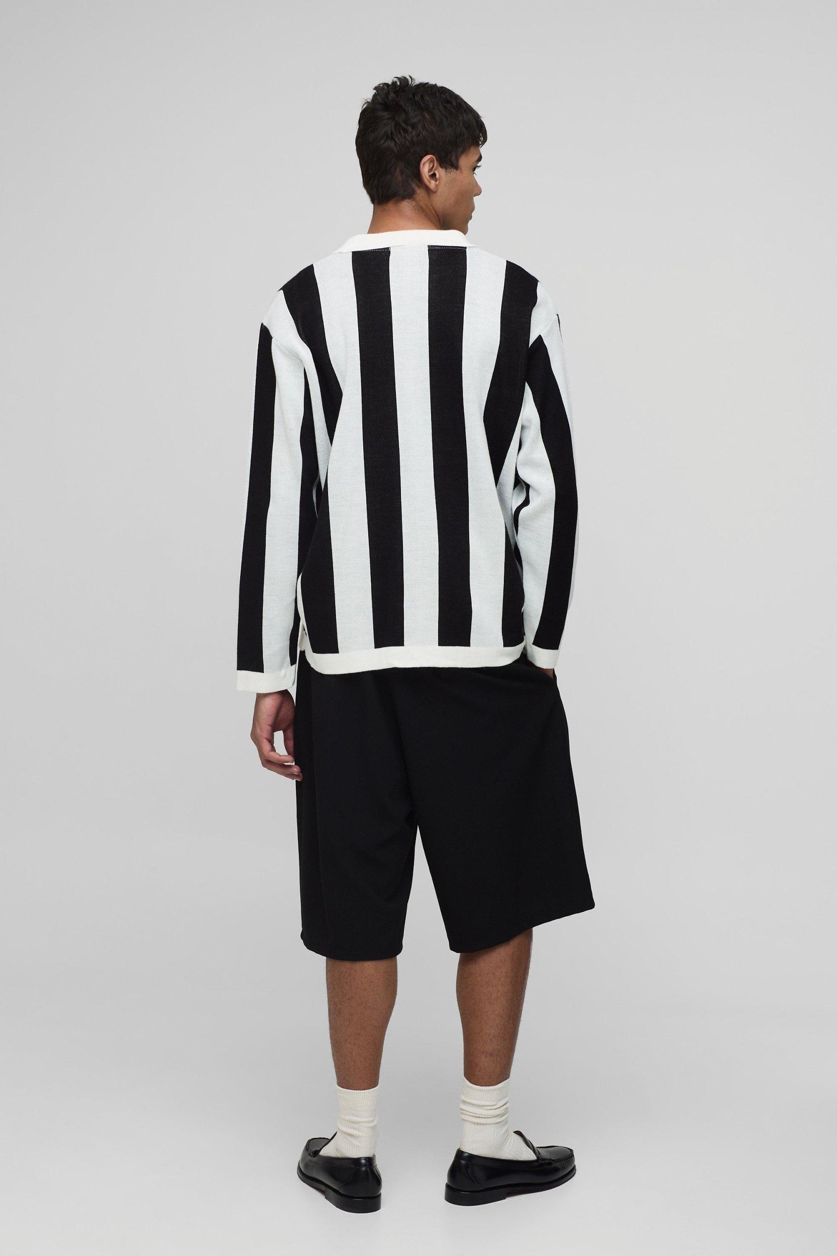 Regular Fit Striped Knitted Football Polo | boohooMAN USA Product Image