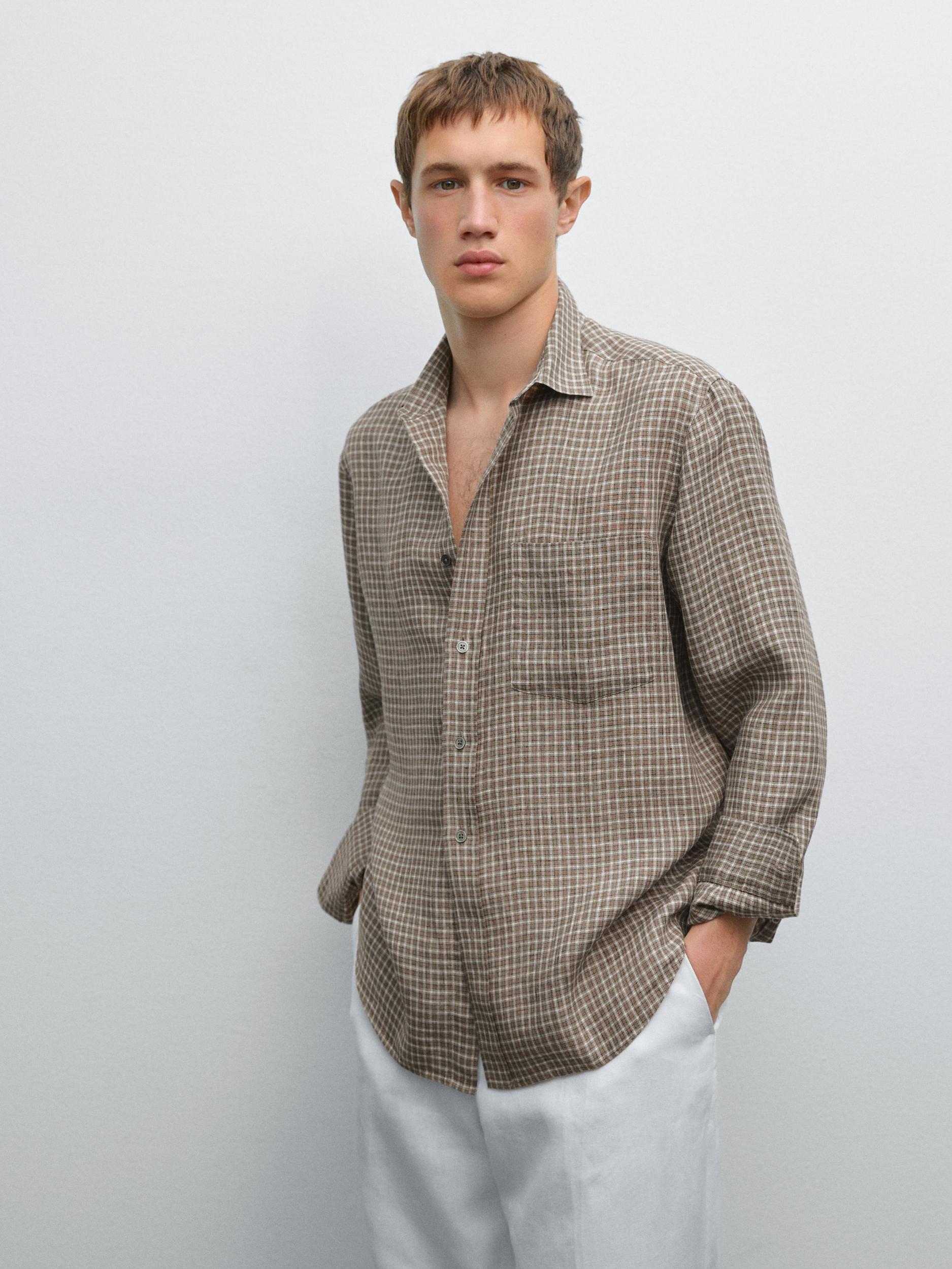 Regular fit linen check shirt Product Image