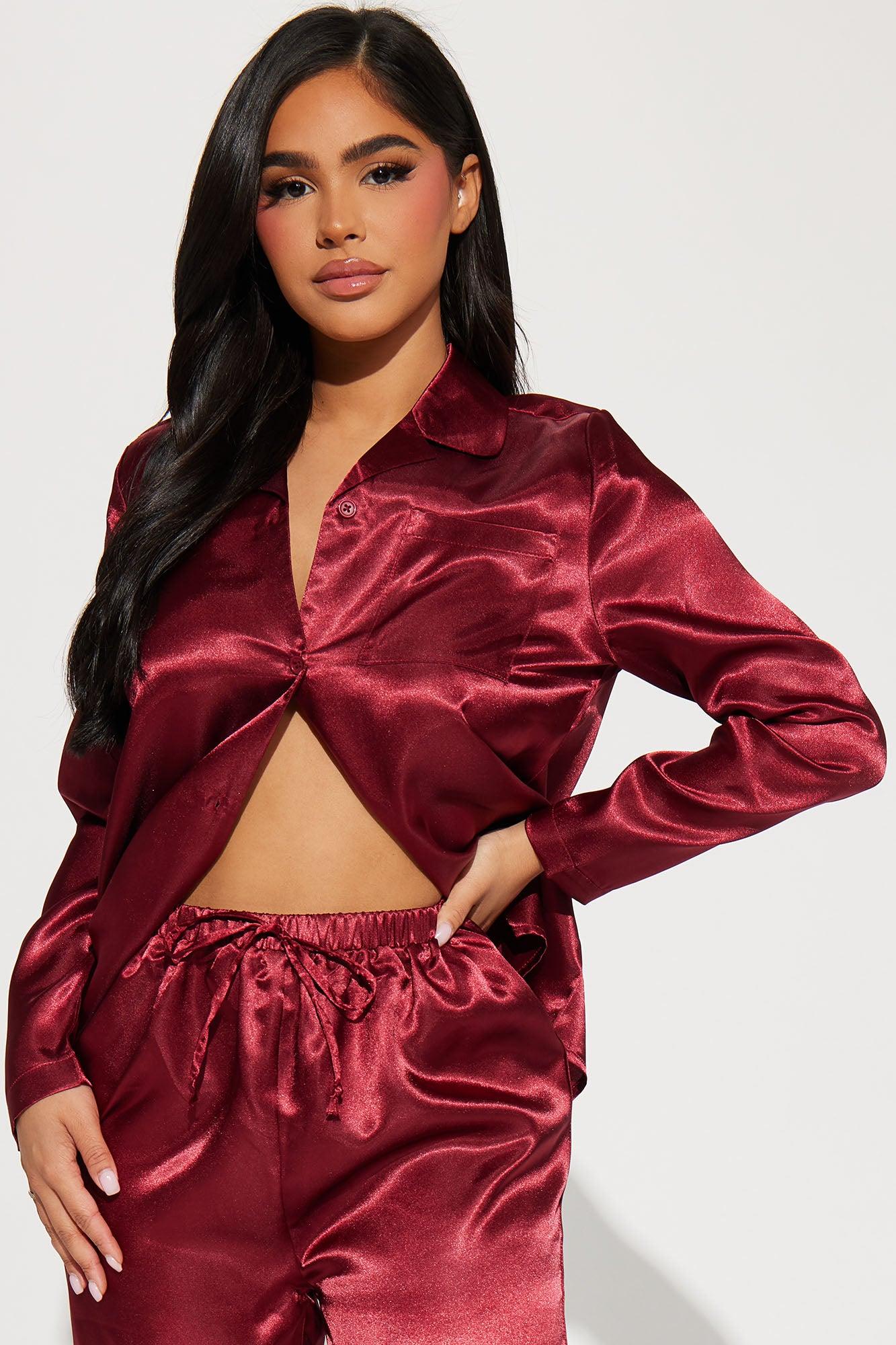 Pillow Fight Satin PJ Pant Set - Burgundy Product Image