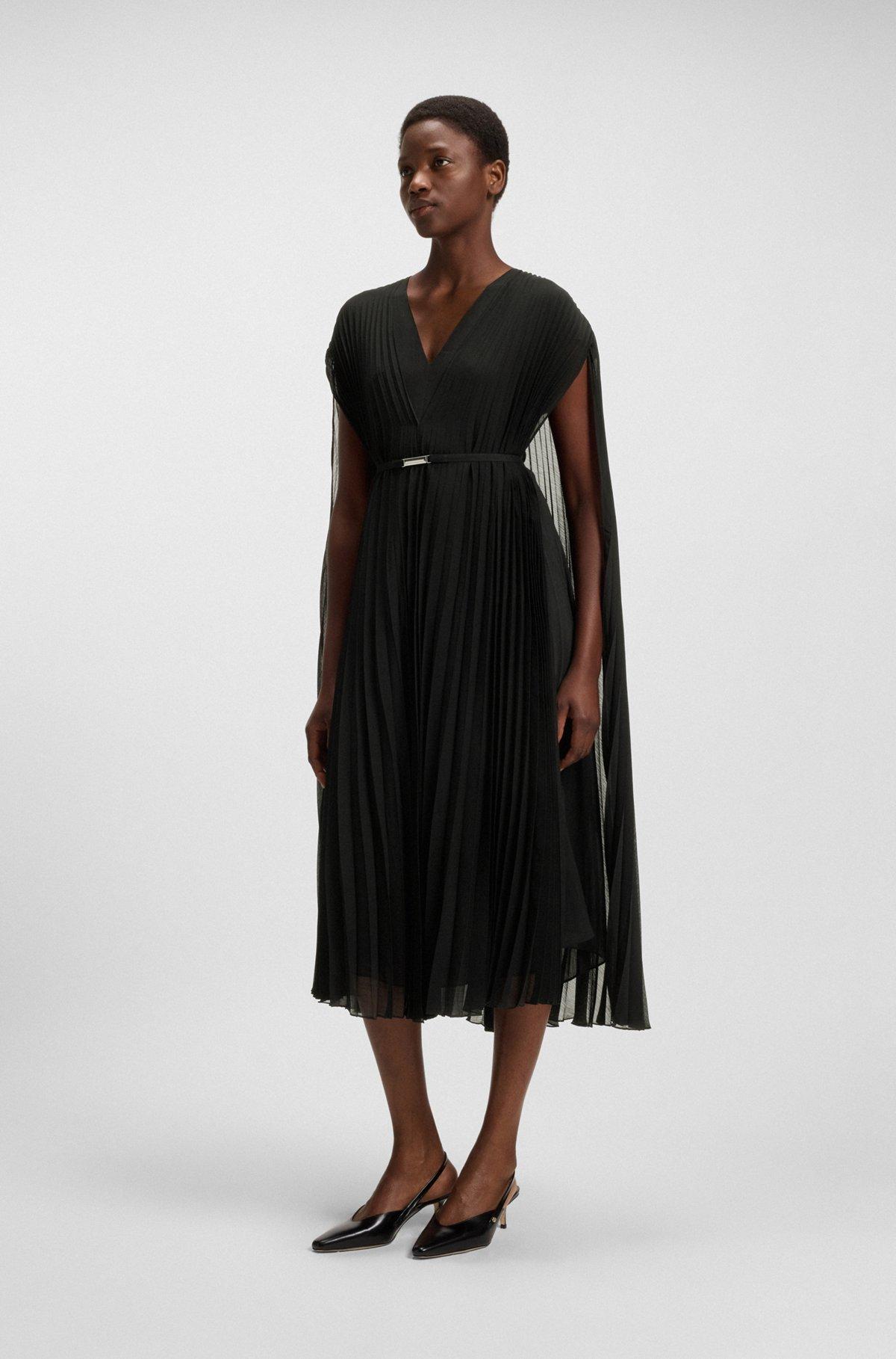 Belted dress in crinkle chiffon with overlay Product Image