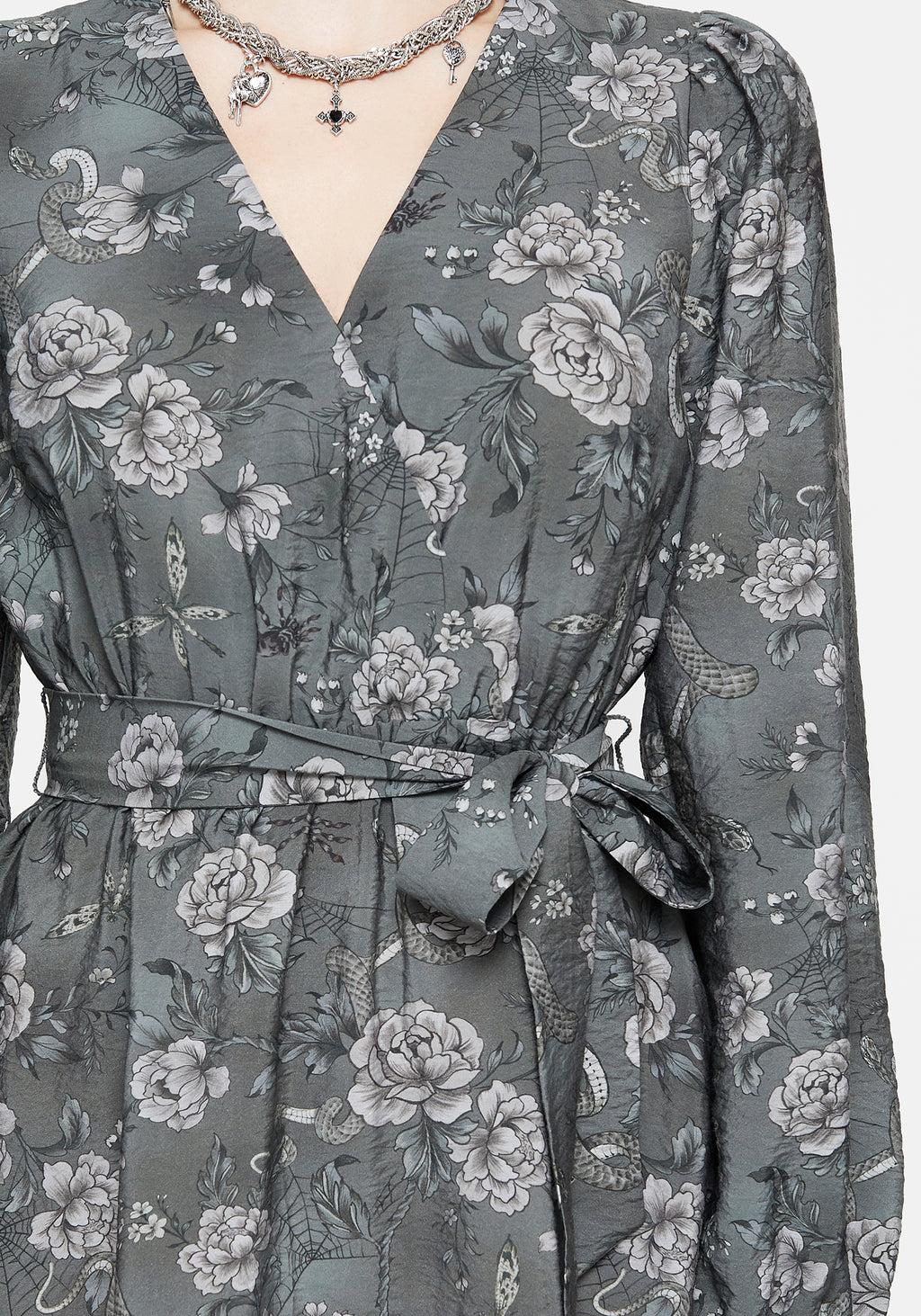 Meadow Floral Serpent Print Mini Wrap Dress Product Image