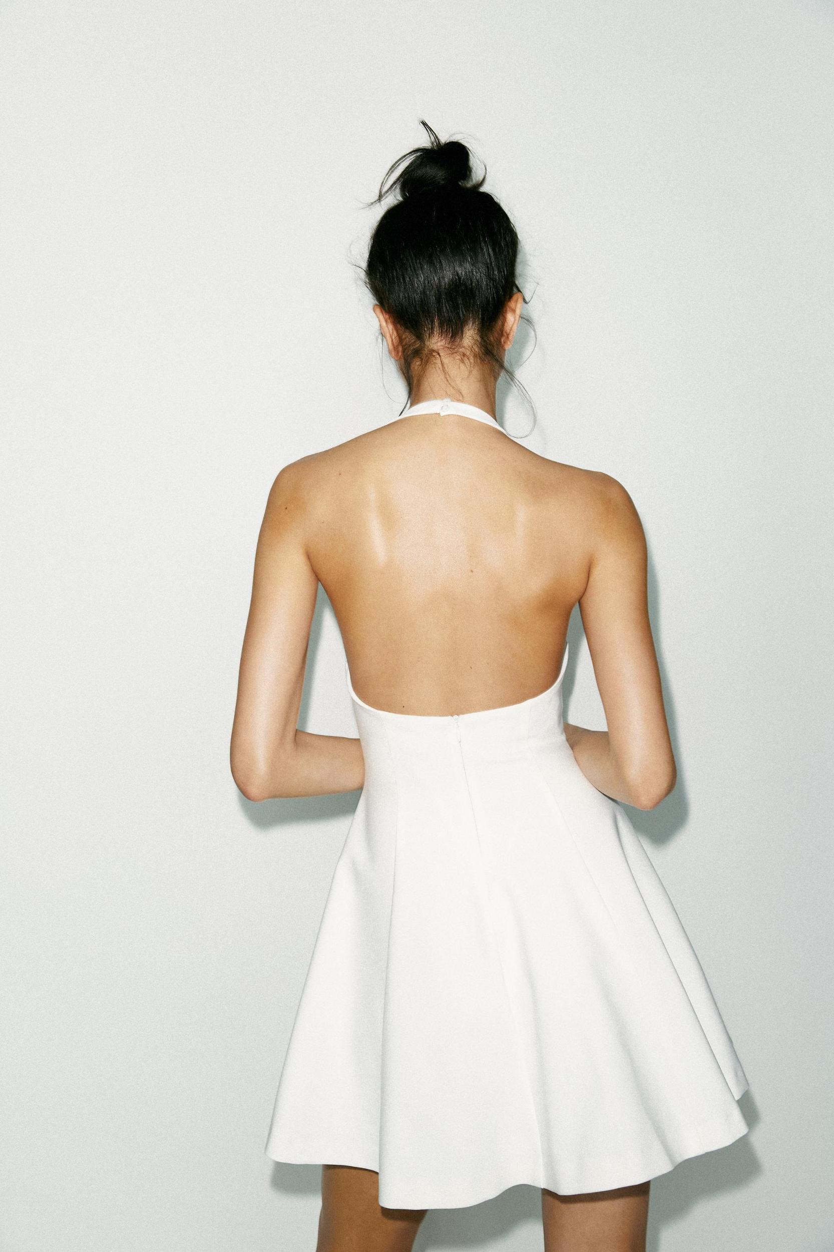 SHORT HALTER GODET DRESS Product Image