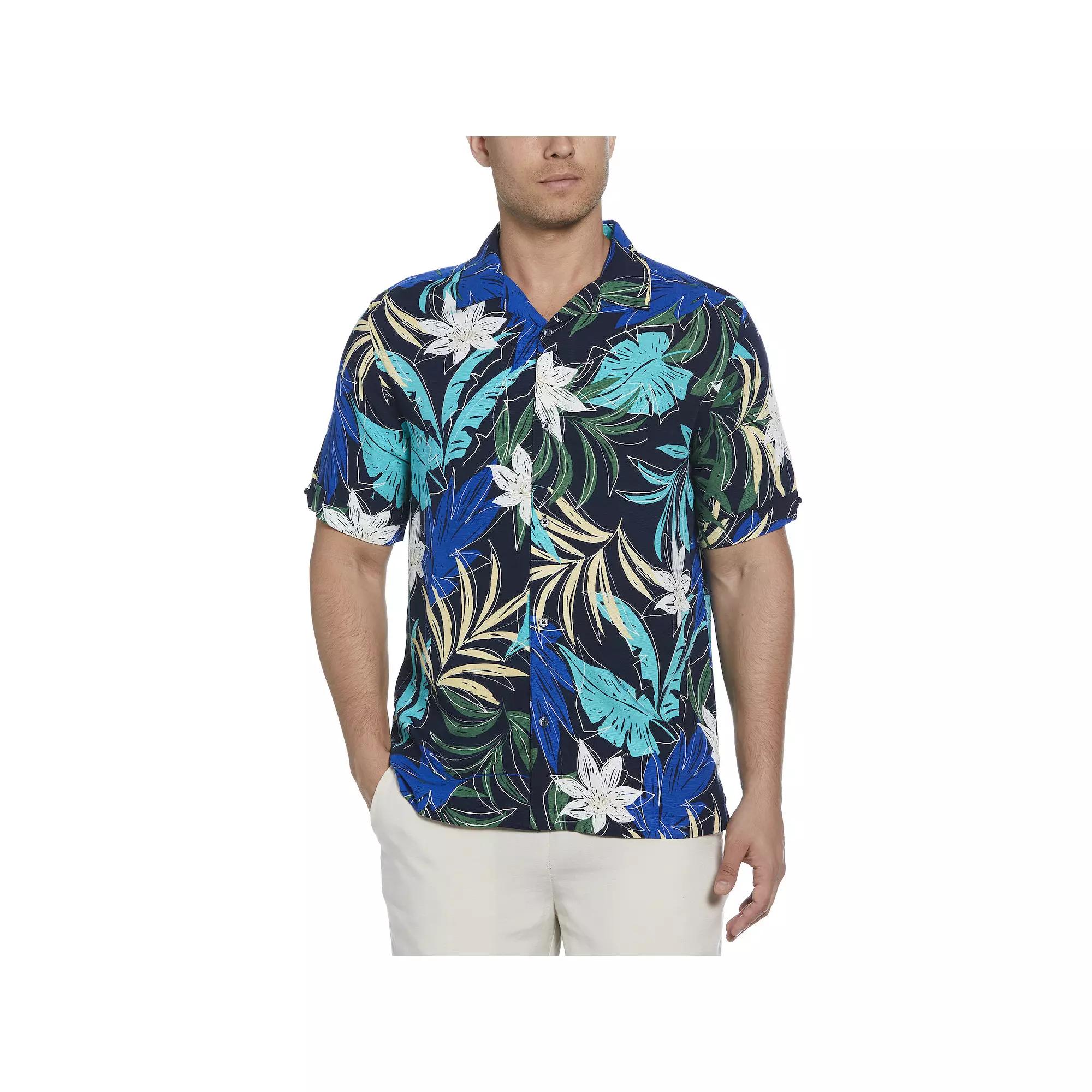 Men's Cubavera All-Over Tropical Print Short Sleeve Button-Down Shirt, Size: XXL, Dress Blues Product Image