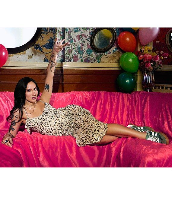 Steve Madden Aida Dotted Print V-Neck Sleeveles Ruffle Mesh Midi Dress Product Image