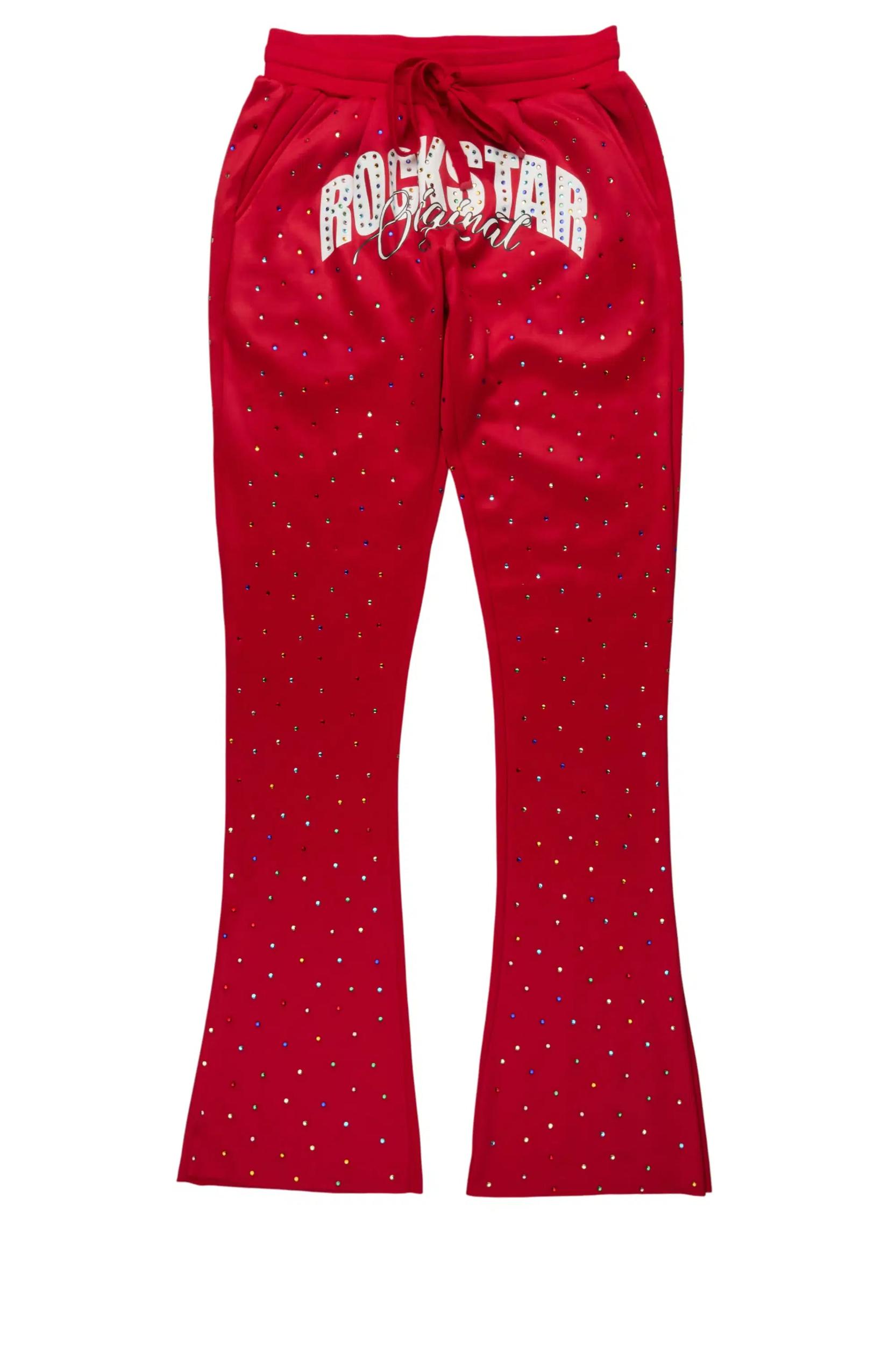 Franchesca Red Rhinestone Stacked Track Pant Female Product Image