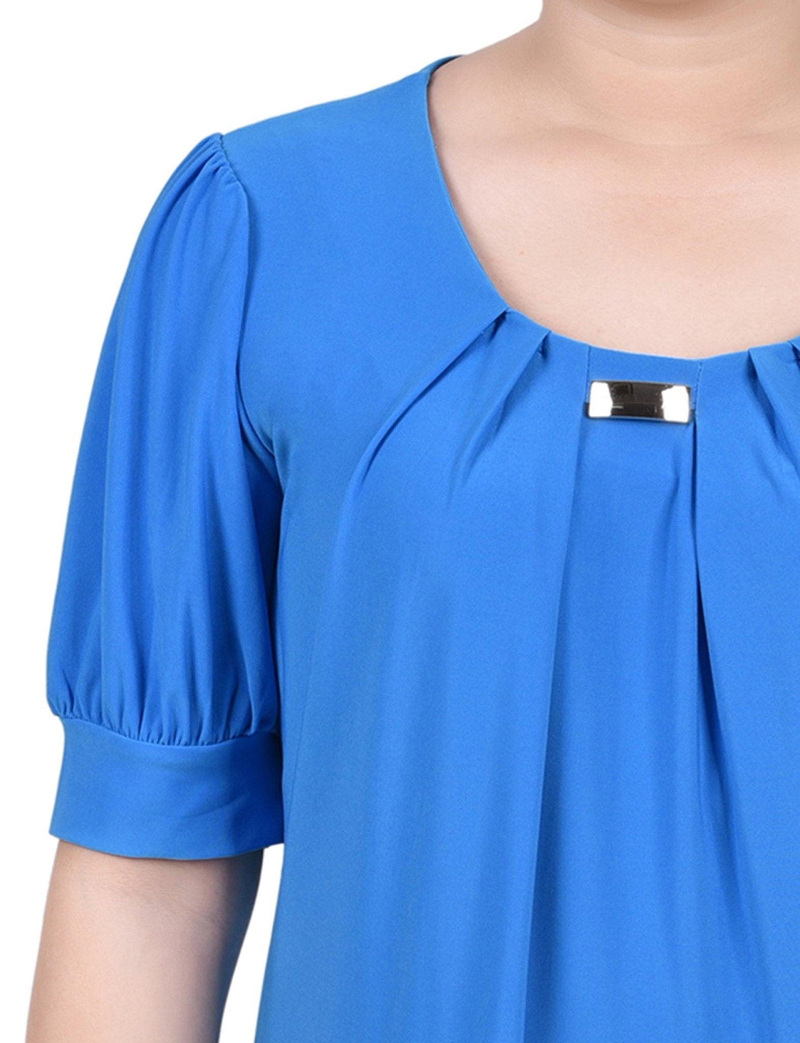 Electric Blue Short Sleeve Balloon Sleeve Top With Hardware Product Image