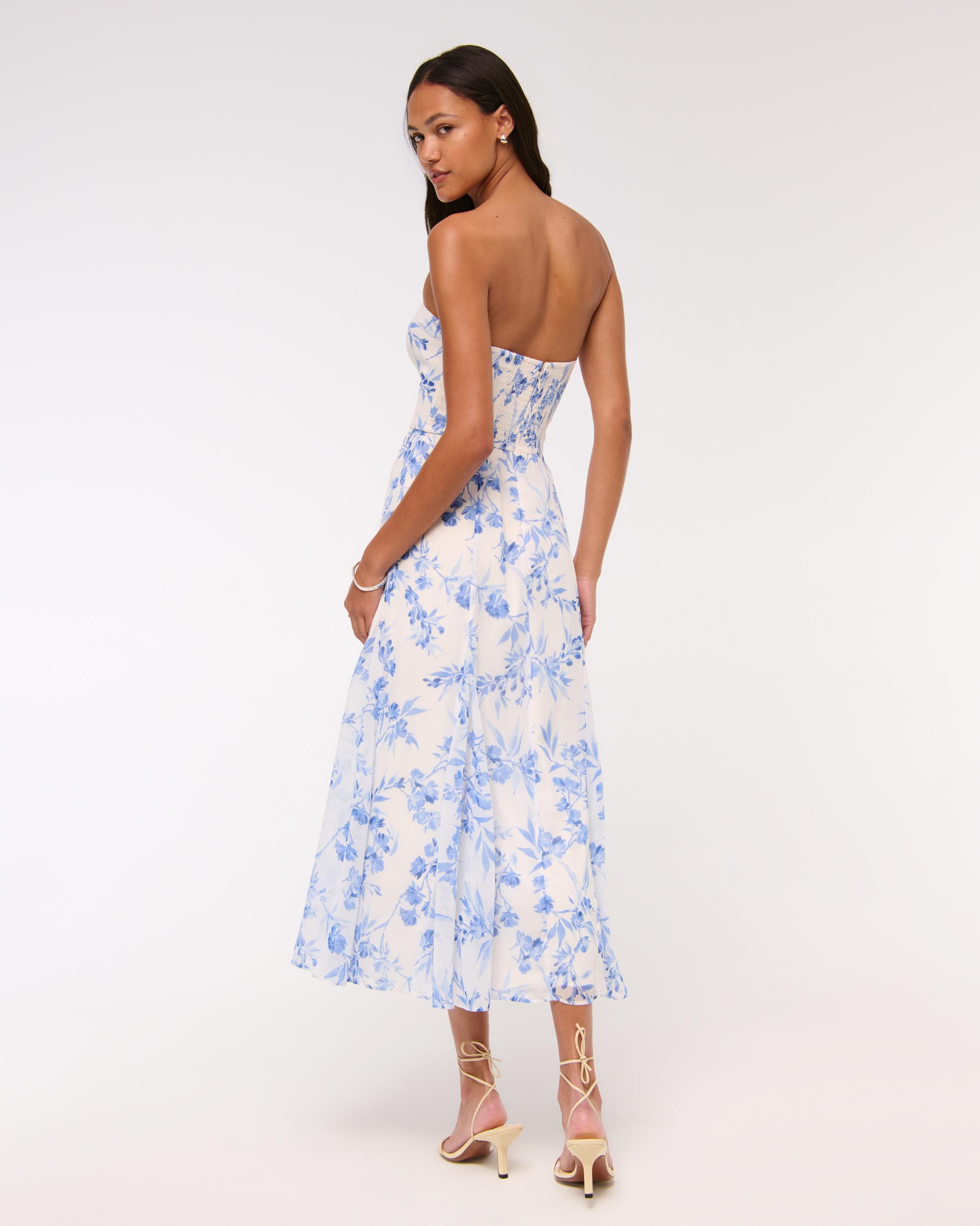 The A&F Camille Strapless Godet Midi Dress Product Image